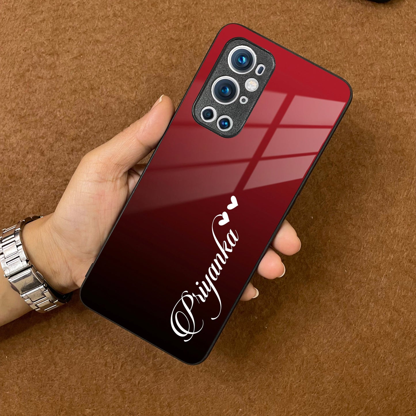 Customize Name Gradient Glass Case Cover Red Wine For Oneplus