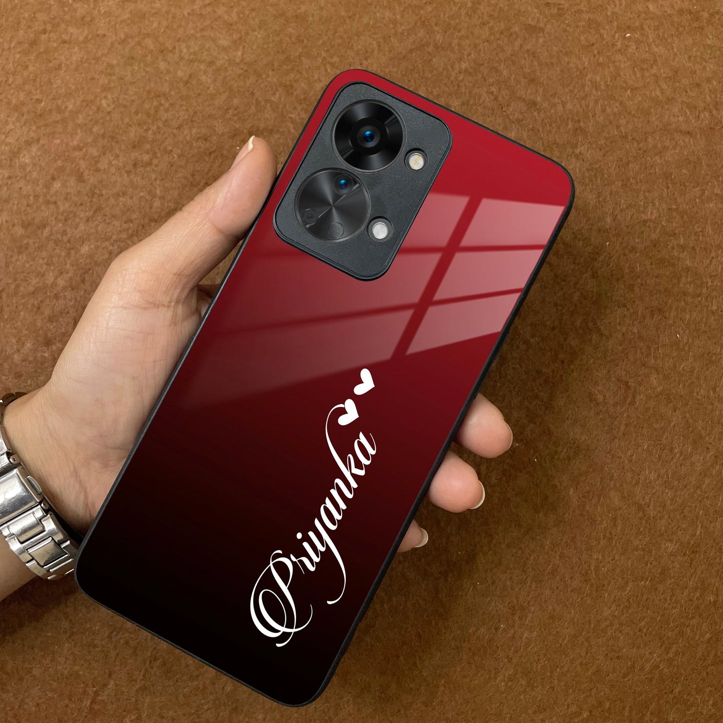 Customize Name Gradient Glass Case Cover Red Wine For Oneplus