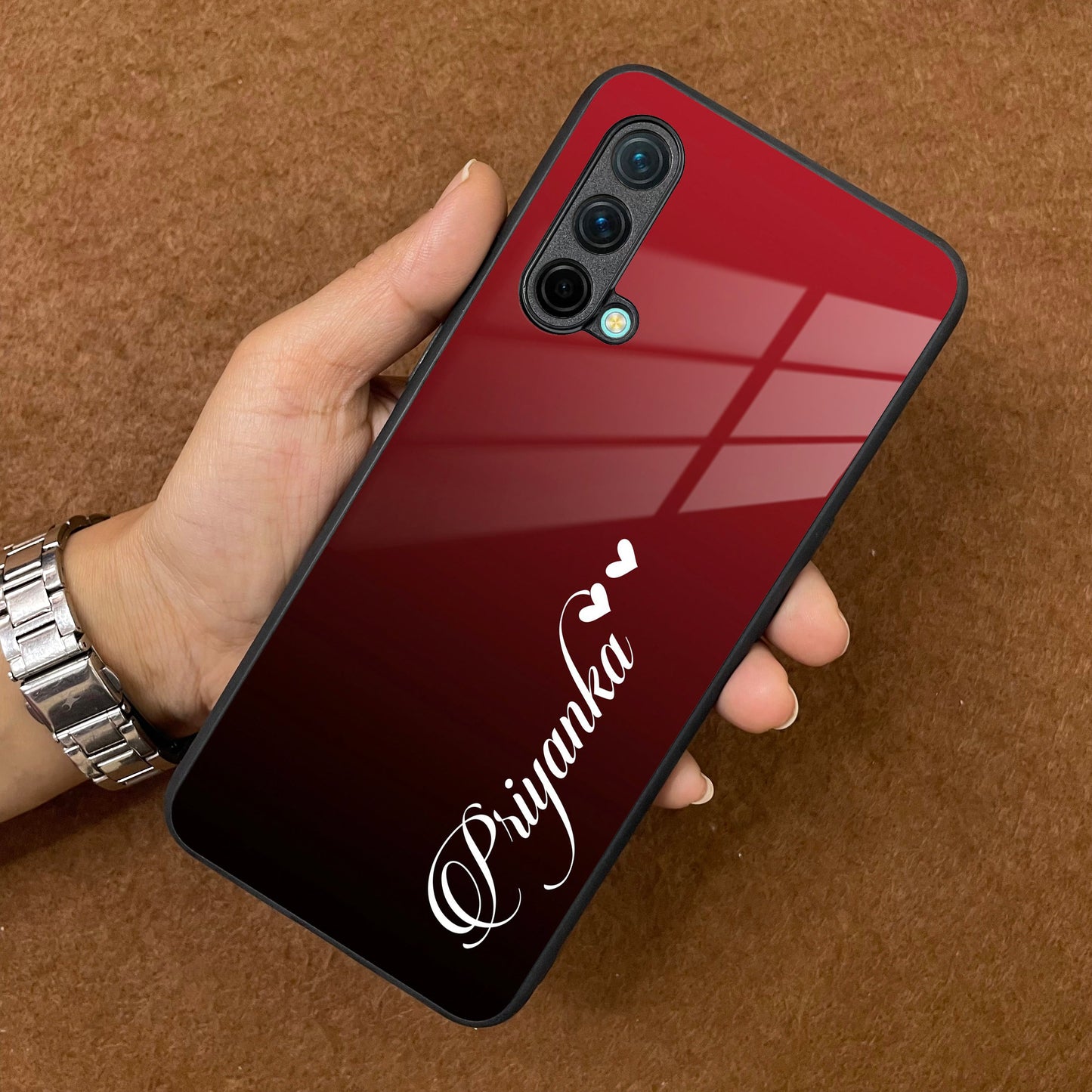 Customize Name Gradient Glass Case Cover Red Wine For Oneplus