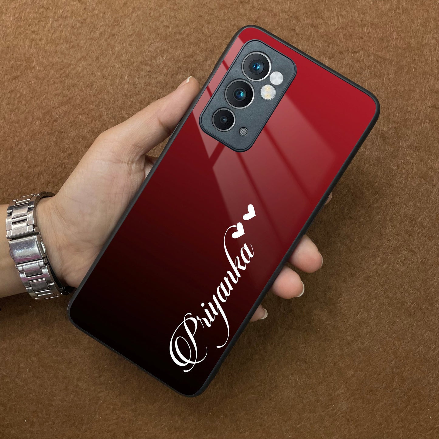 Customize Name Gradient Glass Case Cover Red Wine For Oneplus