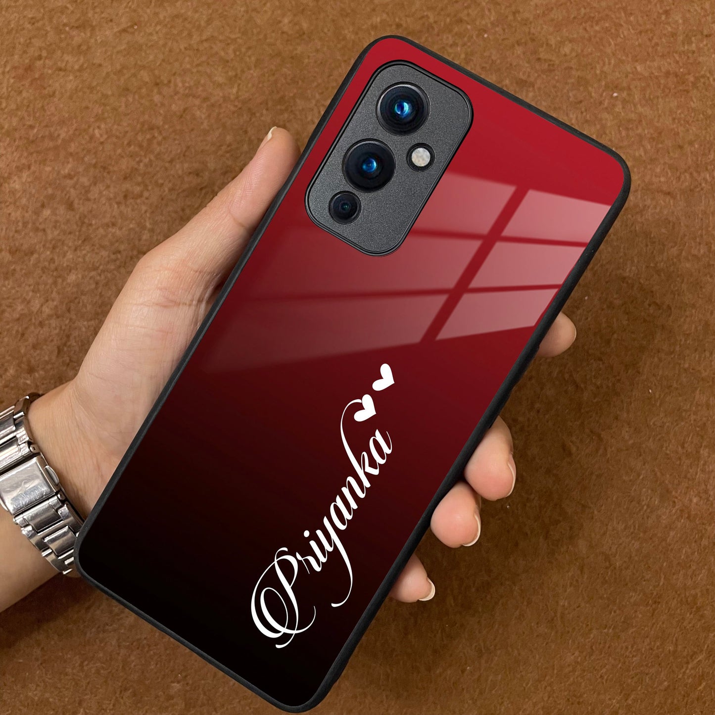 Customize Name Gradient Glass Case Cover Red Wine For Oneplus