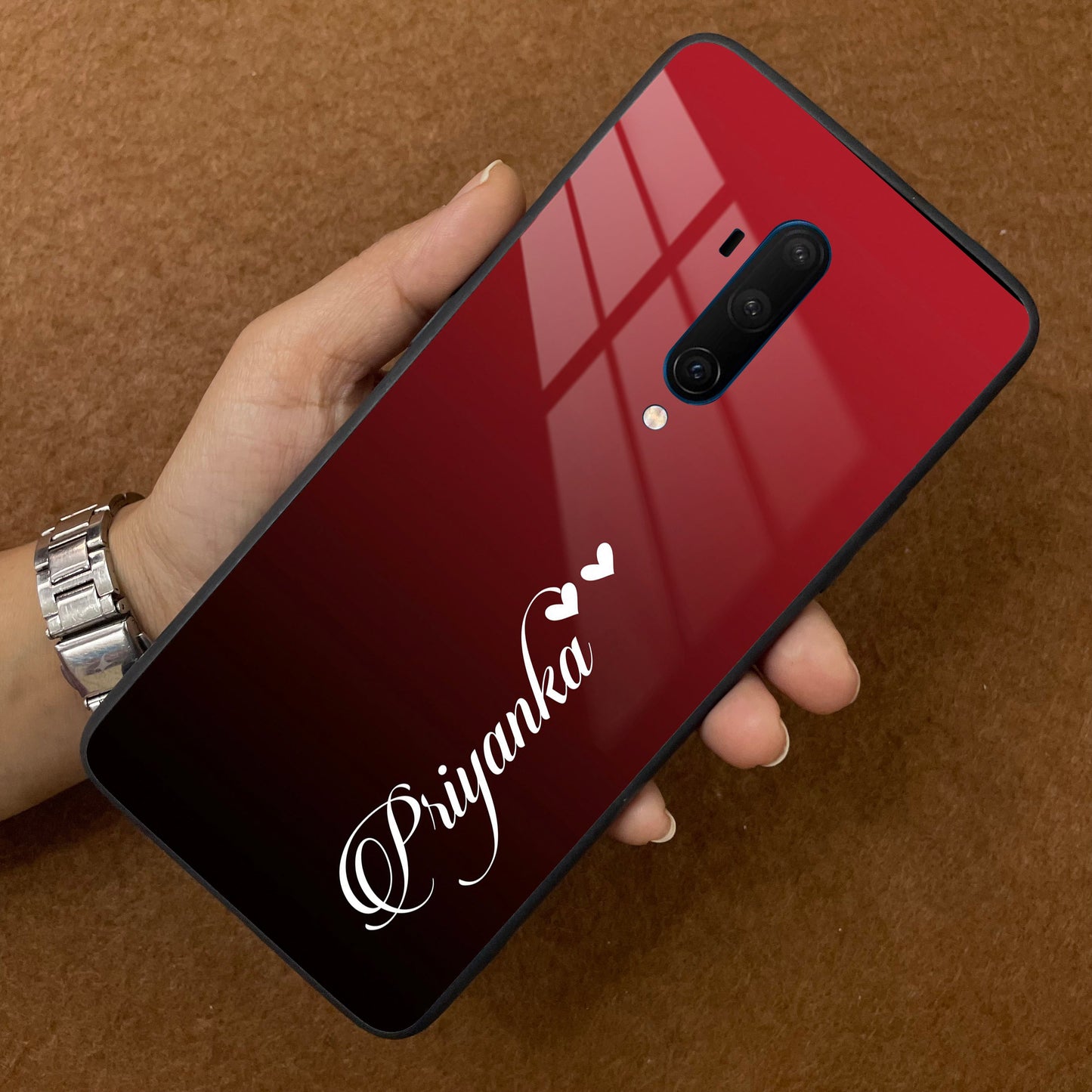 Customize Name Gradient Glass Case Cover Red Wine For Oneplus