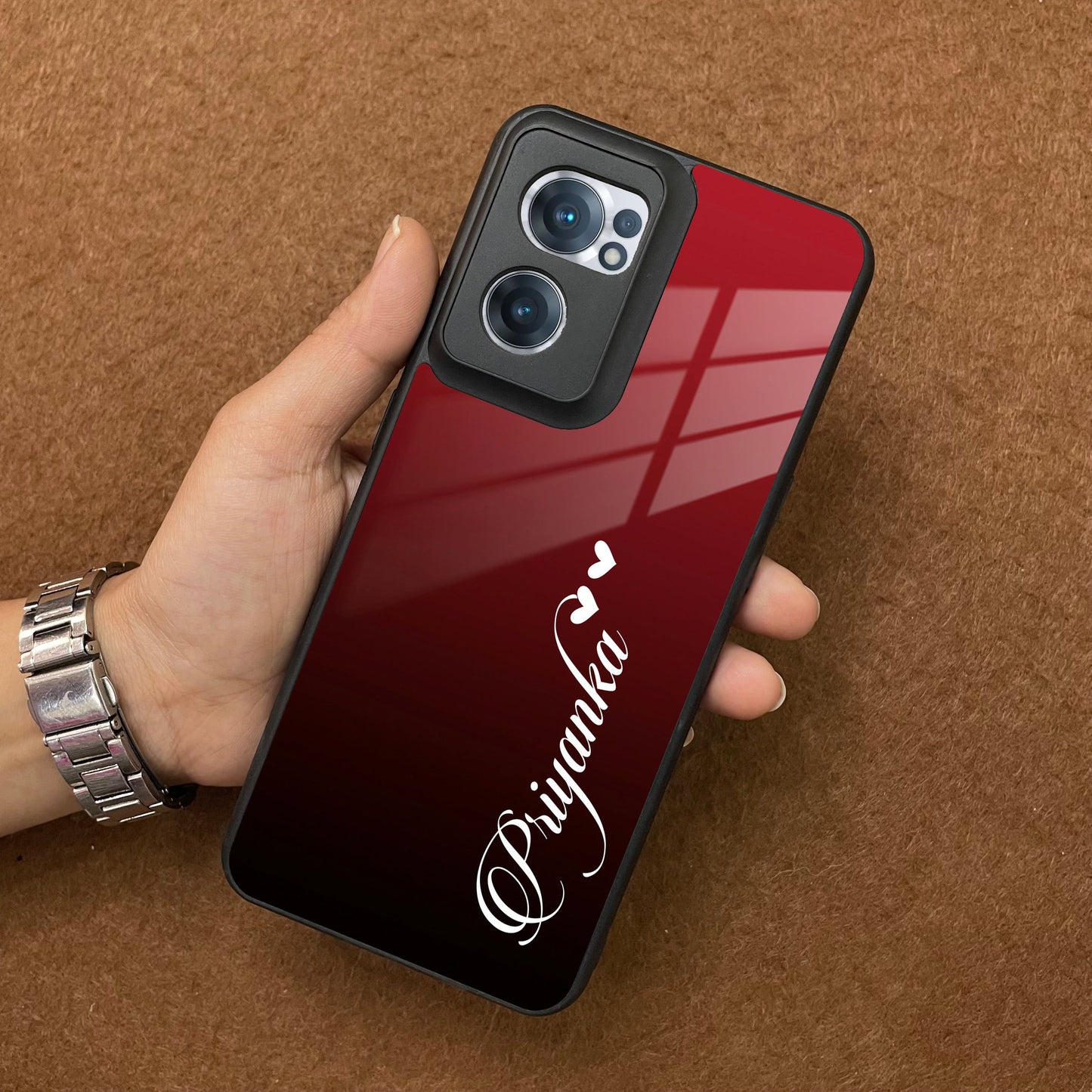 Customize Name Gradient Glass Case Cover Red Wine For Oneplus