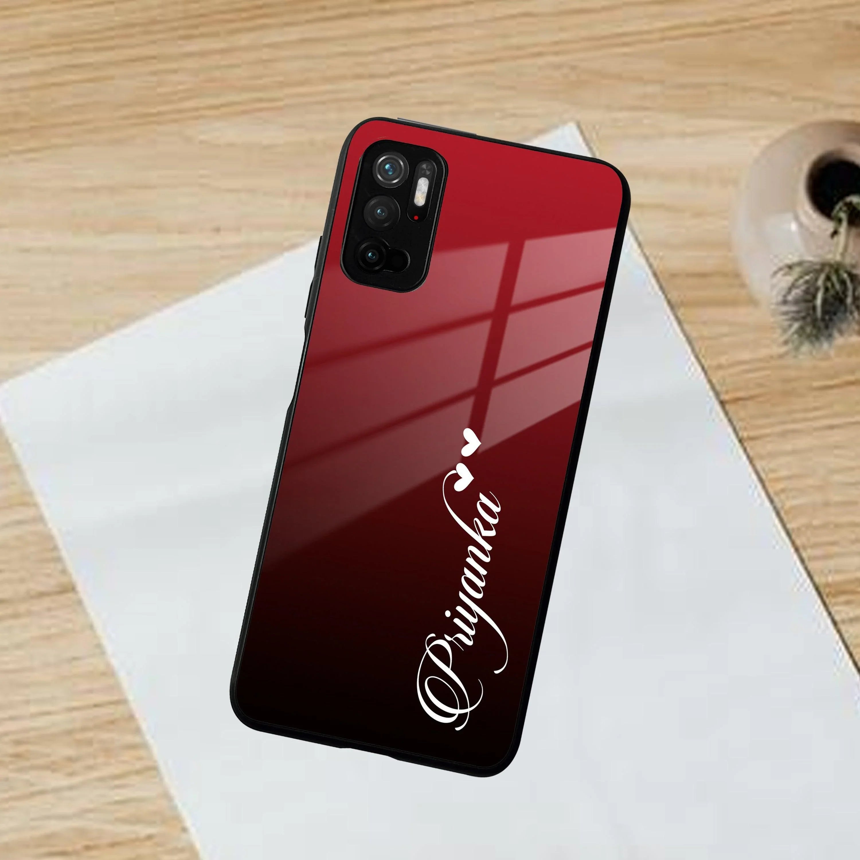 Customize Name Gradient Glass Case Cover Red Wine For Poco - ShopOnCliQ