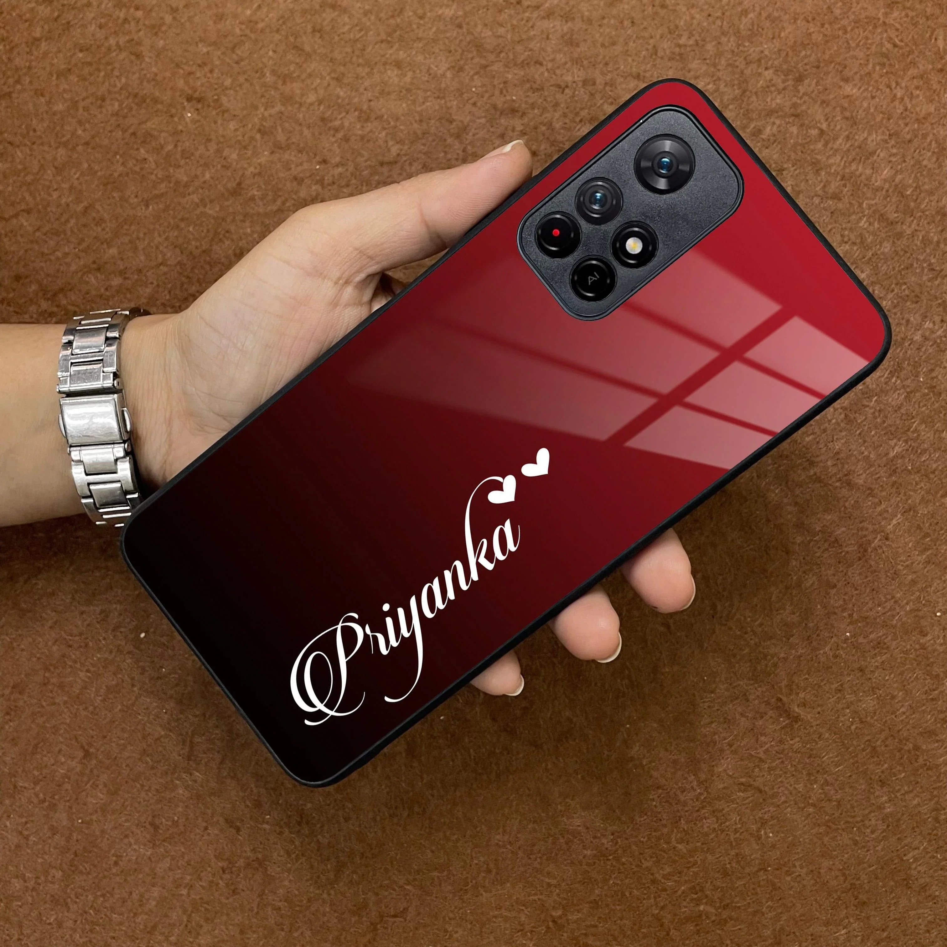 Customize Name Gradient Glass Case Cover Red Wine For Poco - ShopOnCliQ