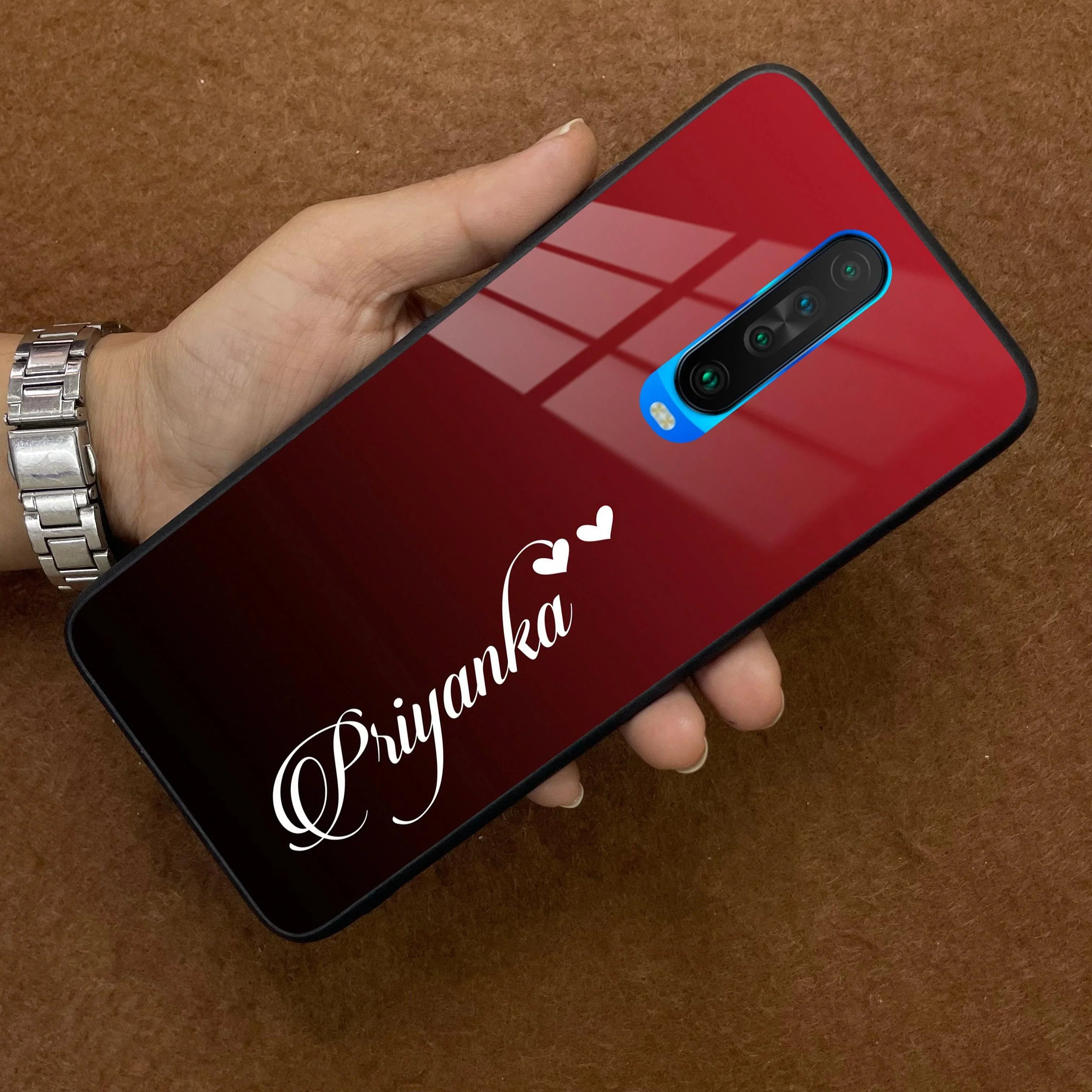 Customize Name Gradient Glass Case Cover Red Wine For Poco - ShopOnCliQ