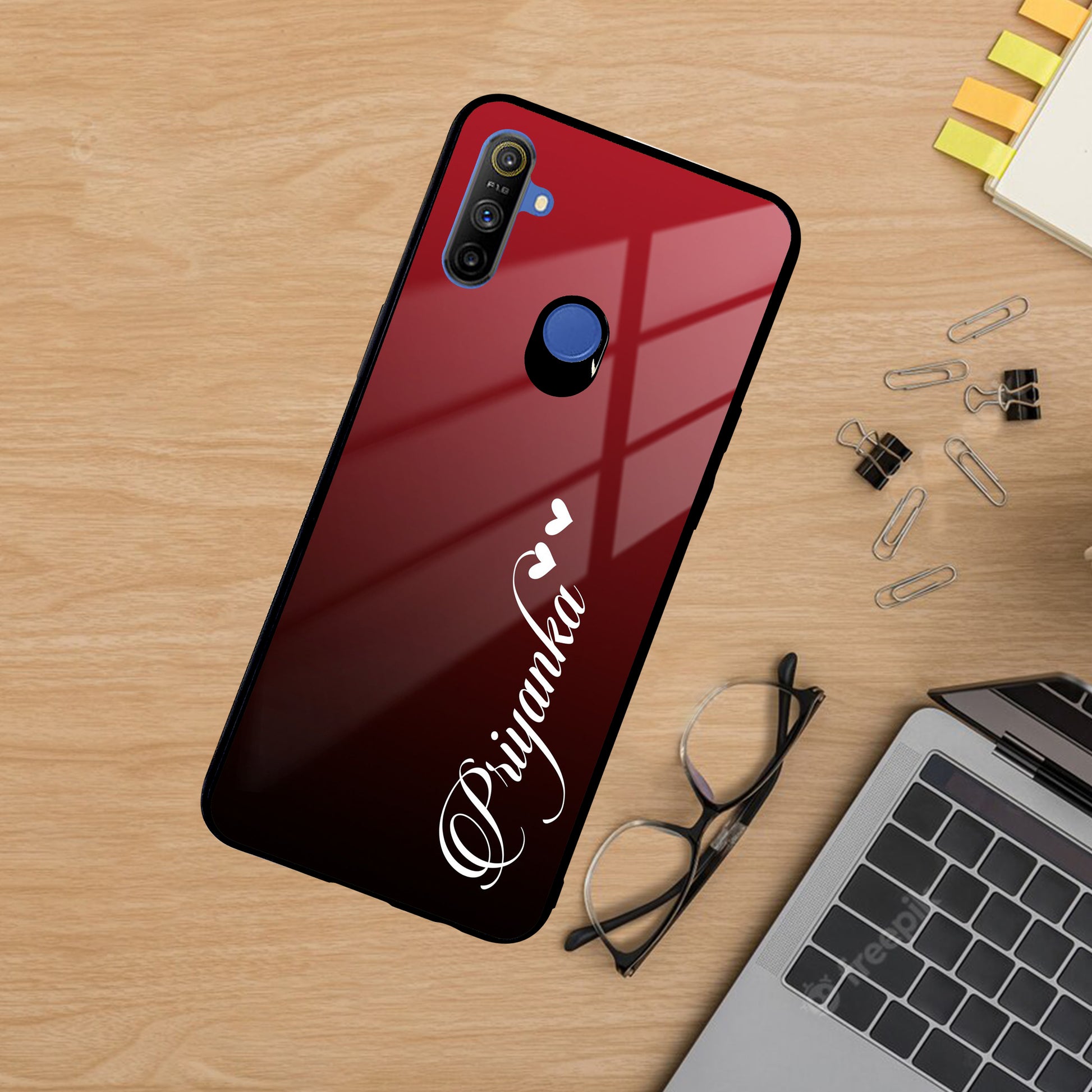 Customize Name Gradient Glass Case Cover Red Wine For Realme/Narzo ShopOnCliQ