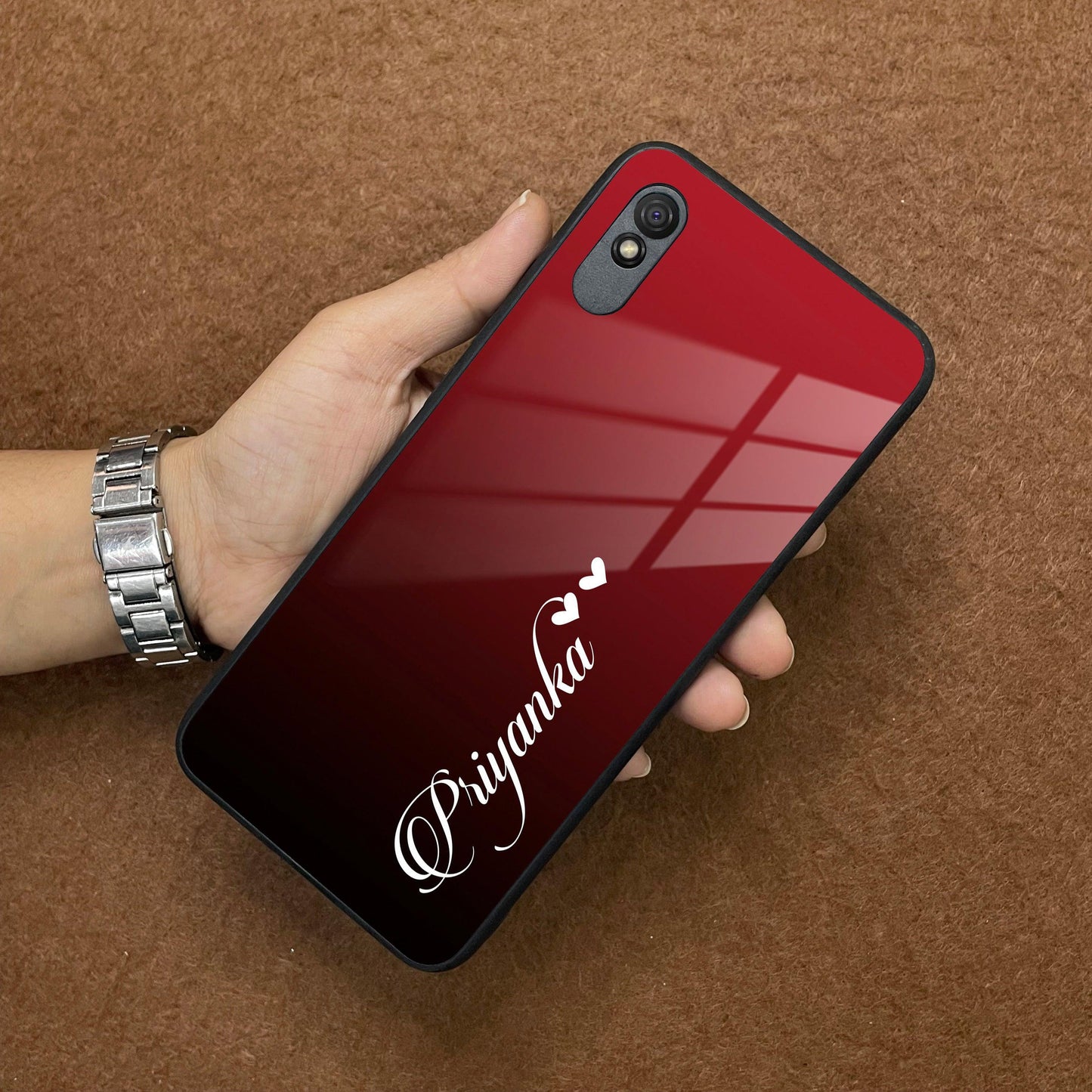 Customize Name Gradient Glass Case Cover Red Wine For Redmi/Xiaomi