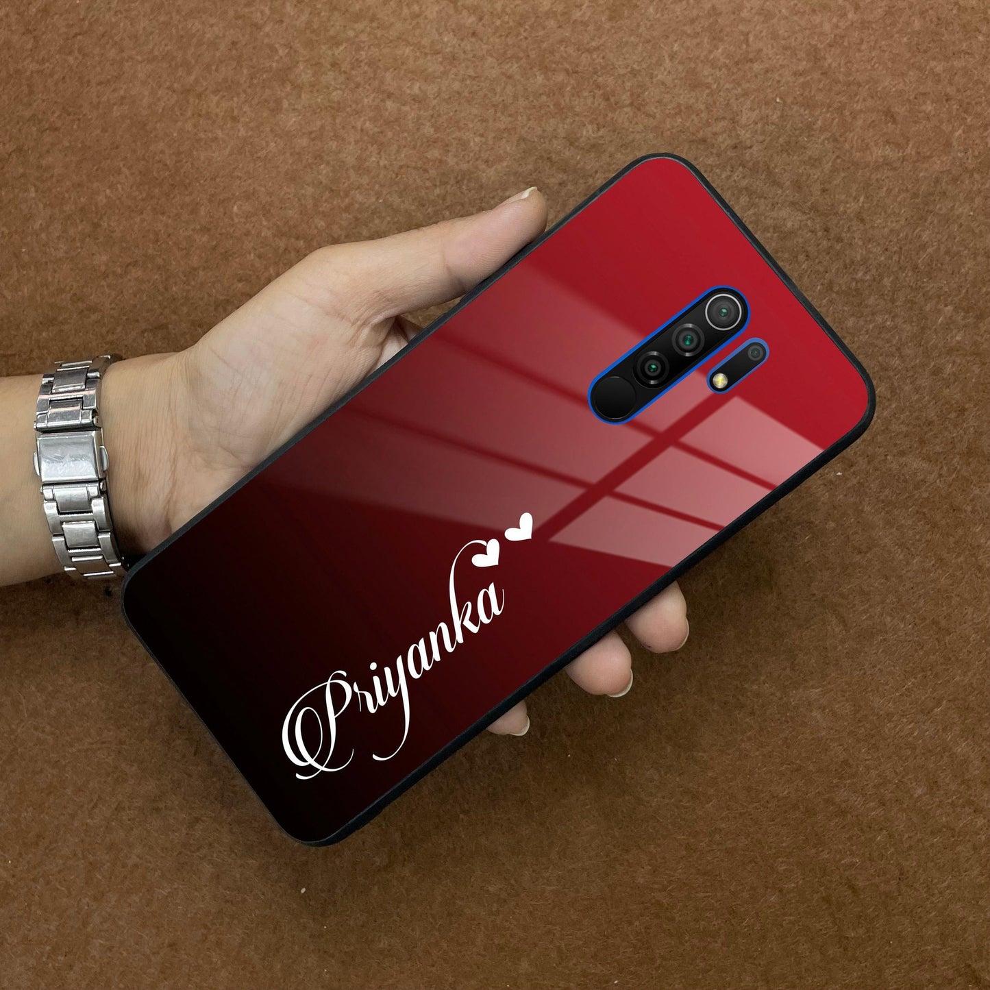 Customize Name Gradient Glass Case Cover Red Wine For Redmi/Xiaomi