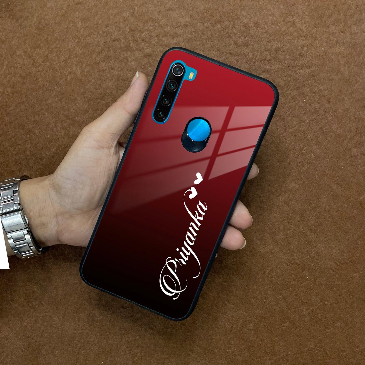 Customize Name Gradient Glass Case Cover Red Wine For Redmi/Xiaomi