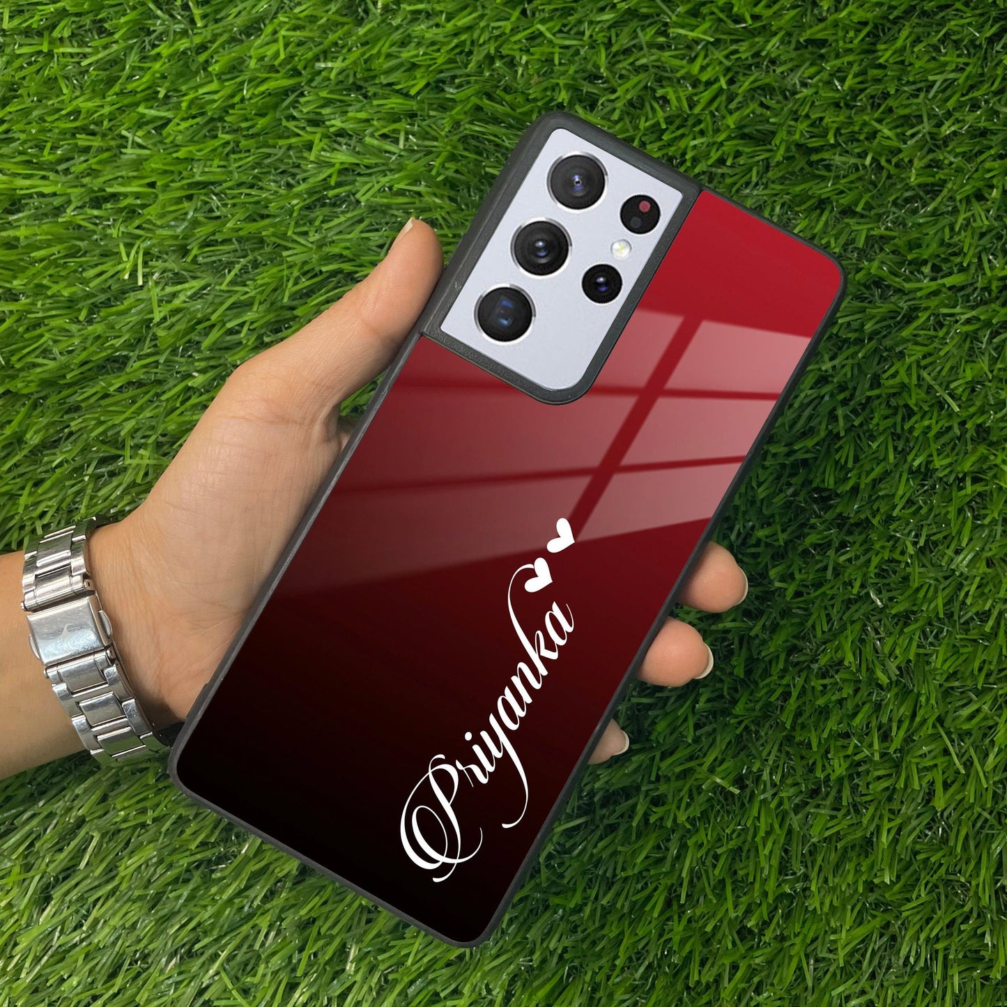 Customize Name Gradient Glass Case Cover Red Wine For Samsung