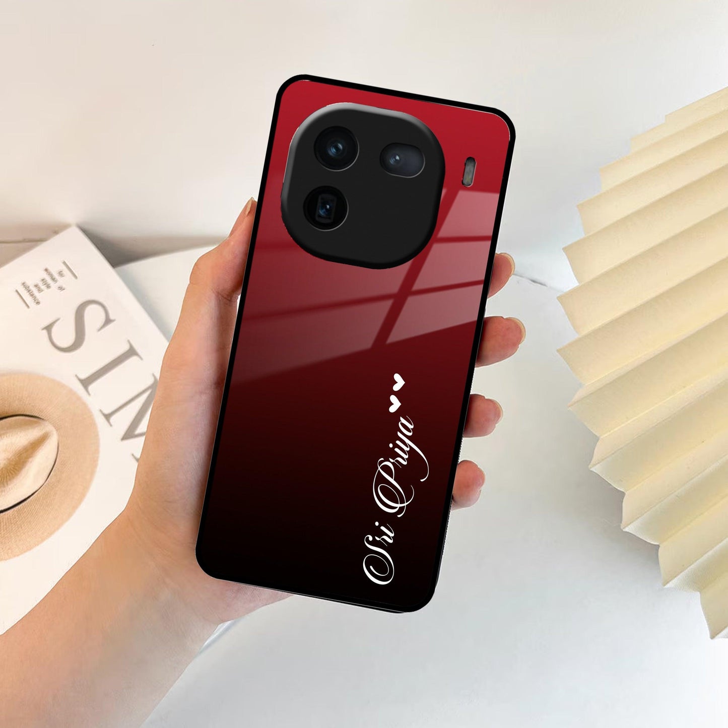 Customize Name Gradient Glass Case Cover Red Wine For iQOO