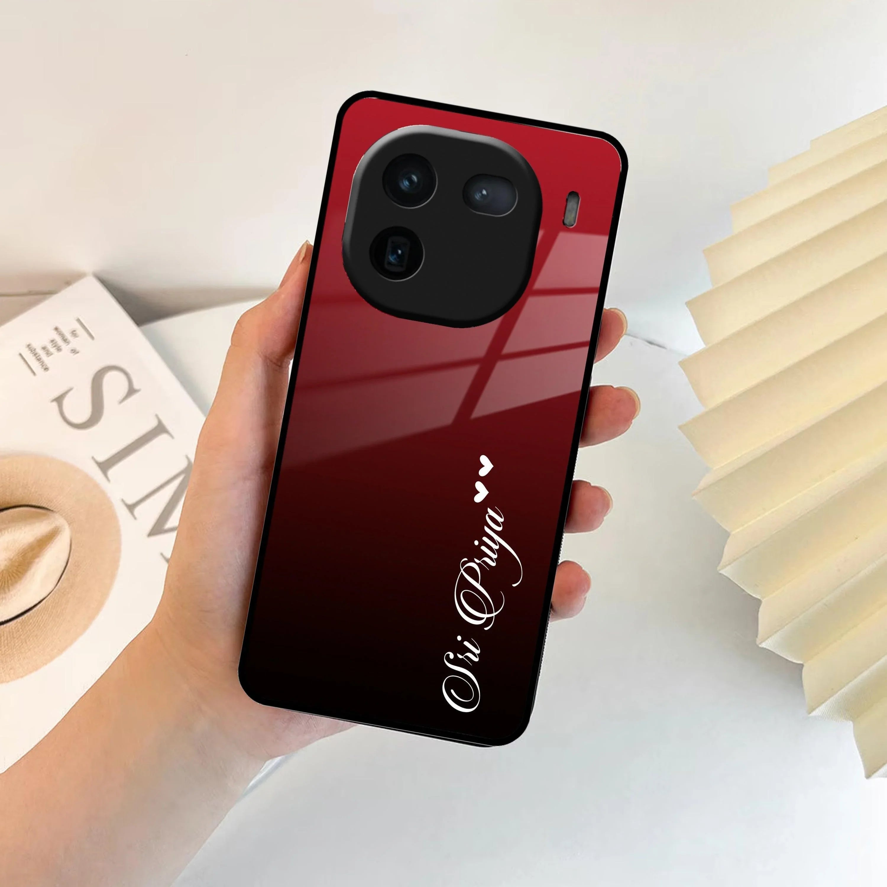 Customize Name Gradient Glass Case Cover Red Wine For iQOO - ShopOnCliQ