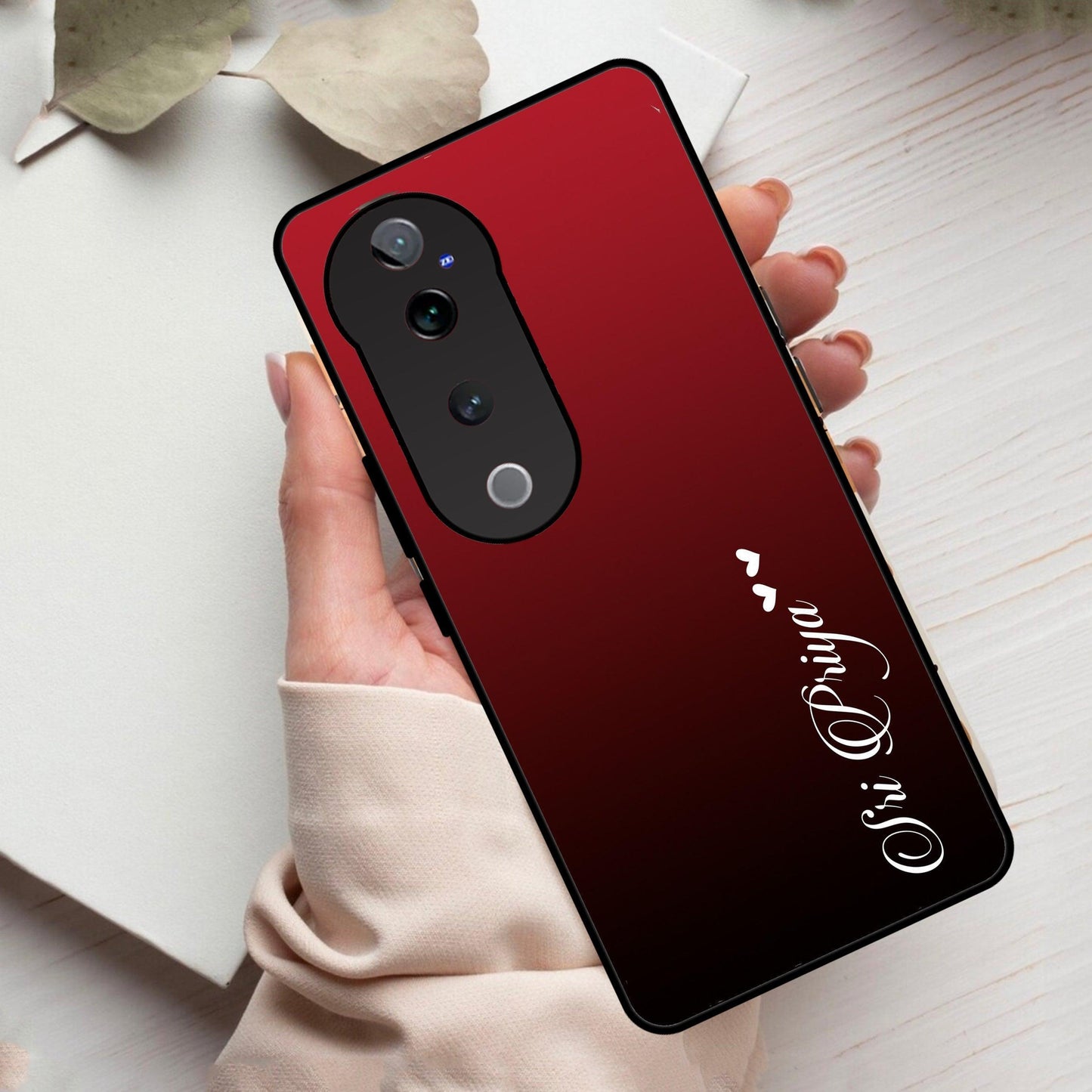 Customize Name Gradient Glass Case Cover Red Wine For Vivo