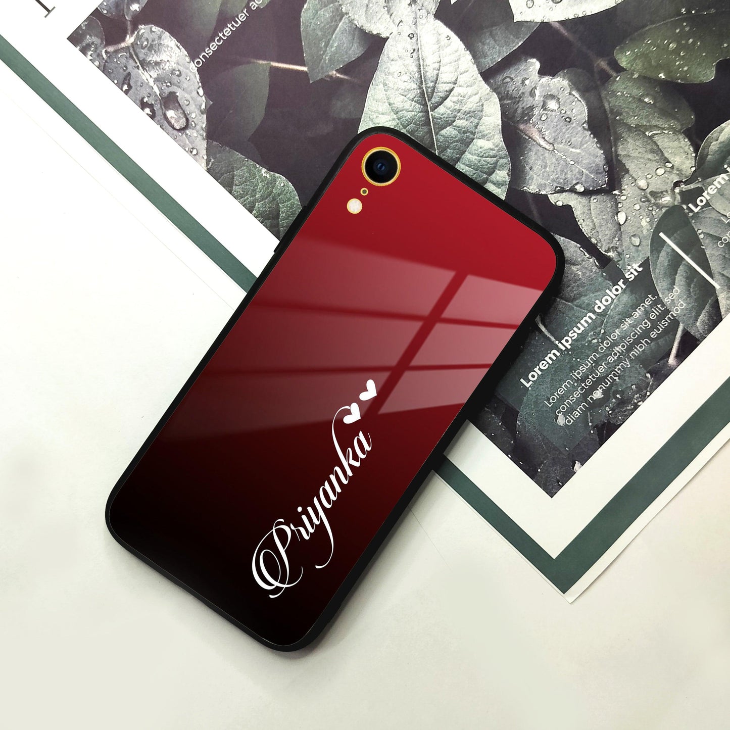 Customize Name Gradient Glass Case Cover Red Wine For iPhone