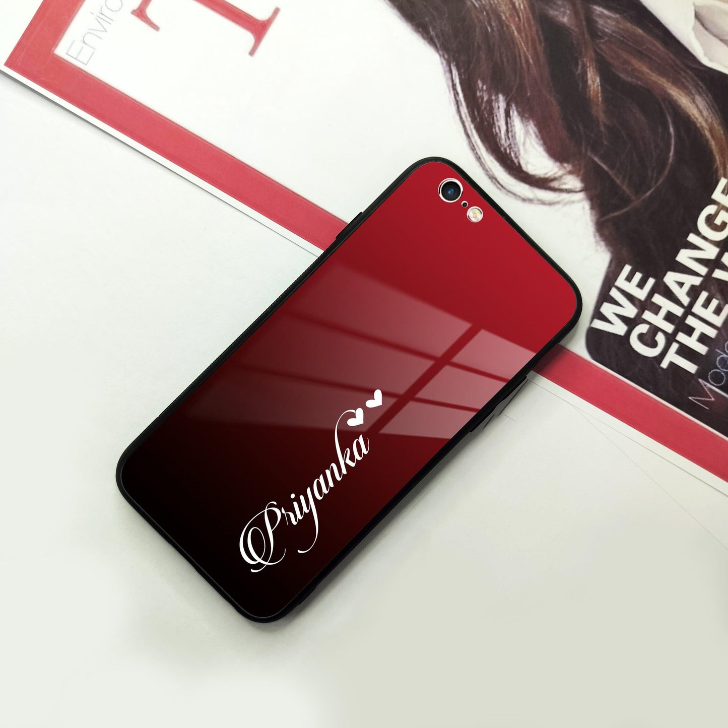 Customize Name Gradient Glass Case Cover Red Wine For iPhone