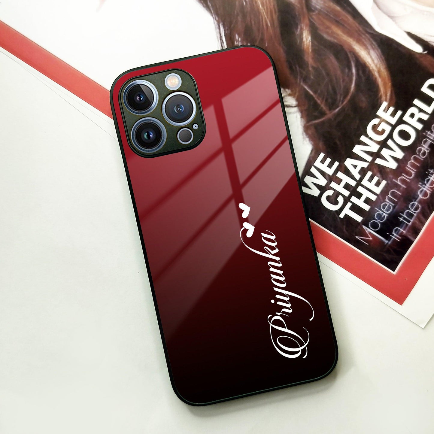 Customize Name Gradient Glass Case Cover Red Wine For iPhone