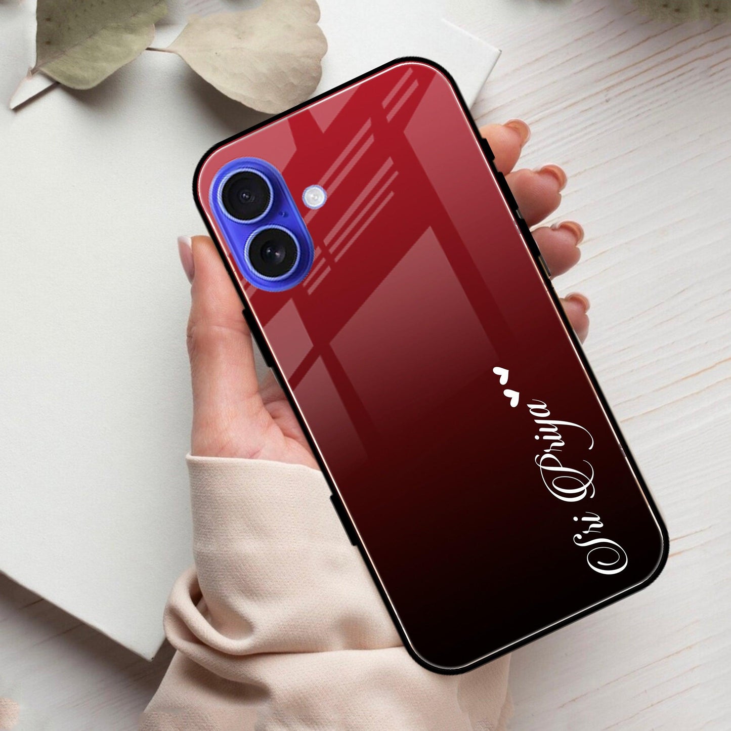 Customize Name Gradient Glass Case Cover Red Wine For iPhone