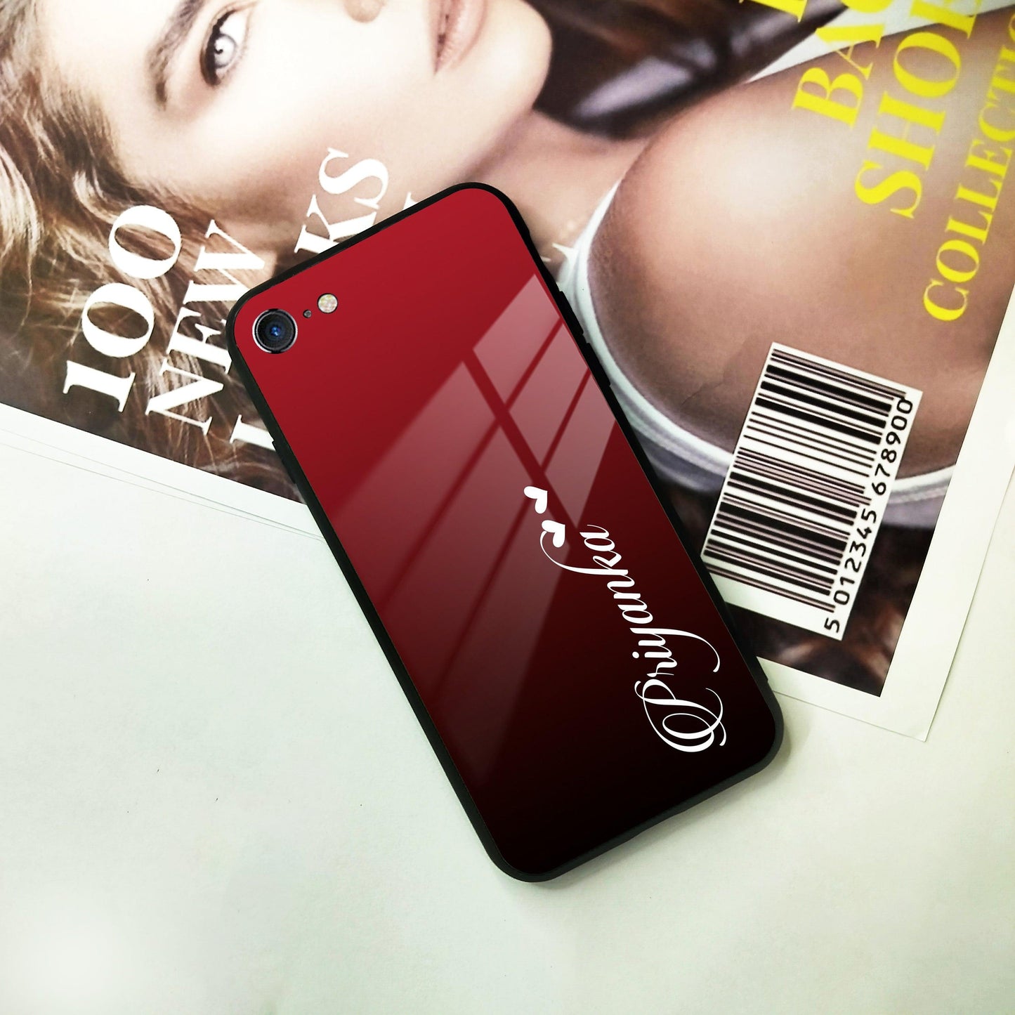 Customize Name Gradient Glass Case Cover Red Wine For iPhone