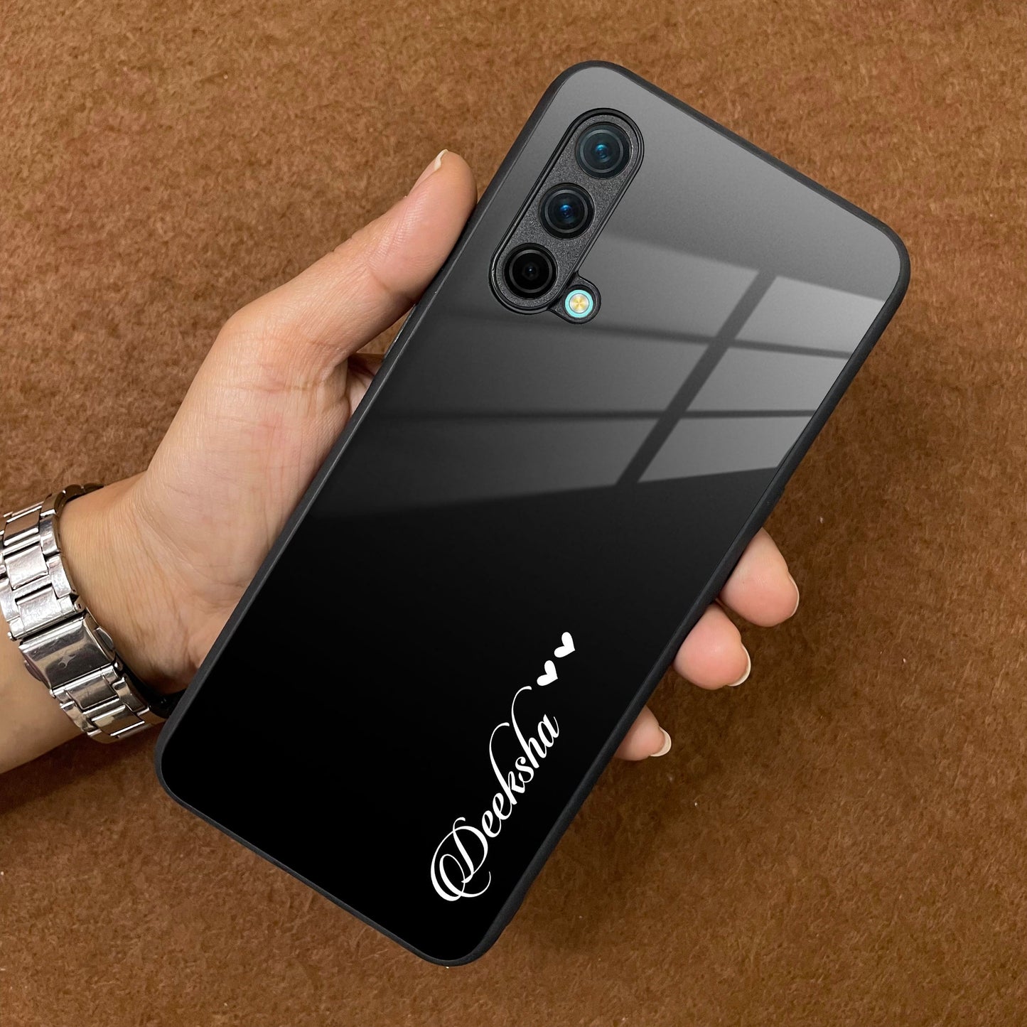 Customize Name Gradient Glass Case Cover Black For OnePlus