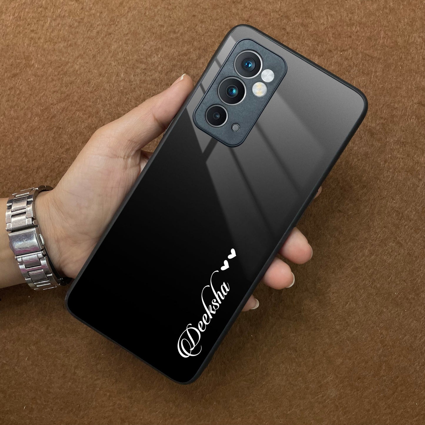 Customize Name Gradient Glass Case Cover Black For OnePlus