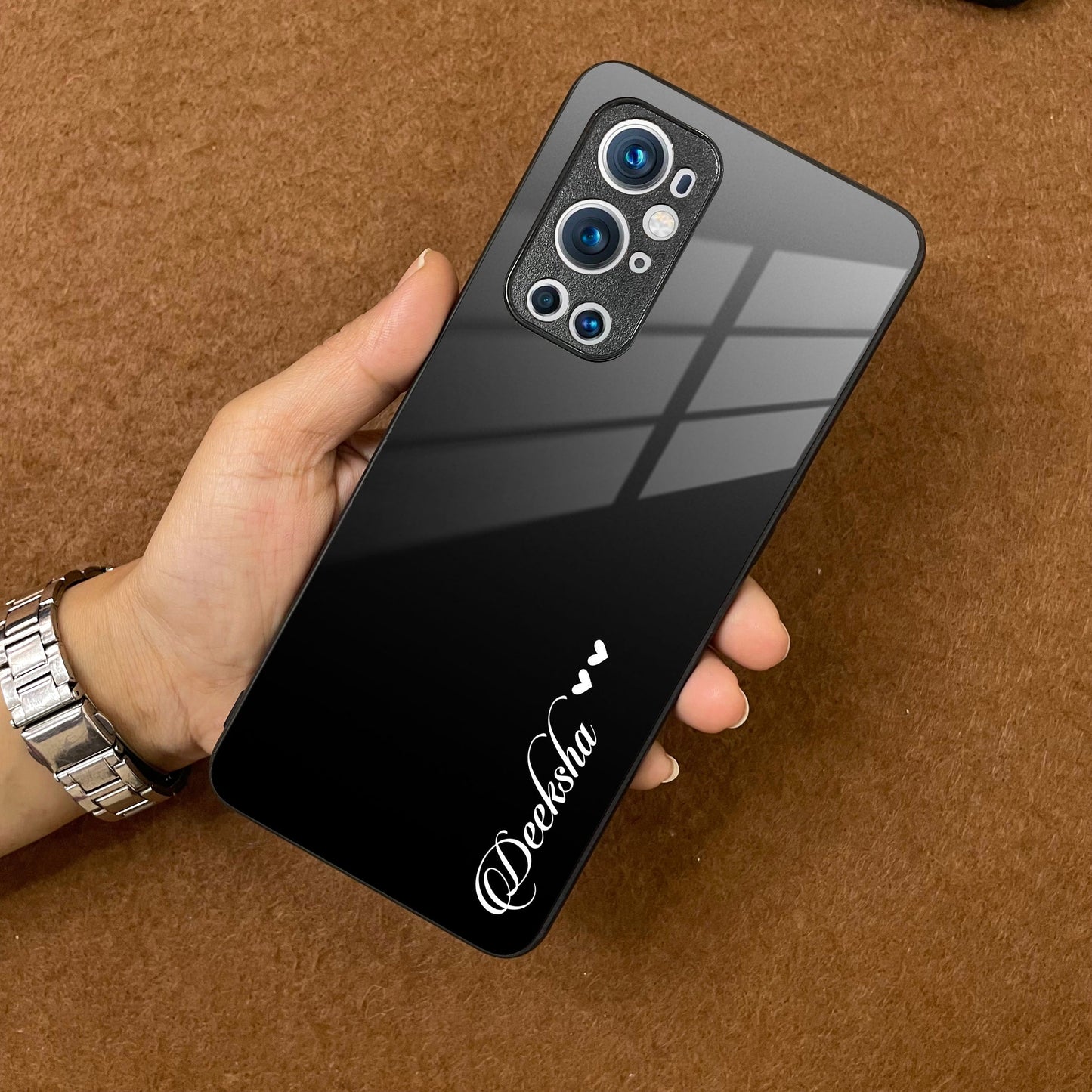 Customize Name Gradient Glass Case Cover Black For OnePlus