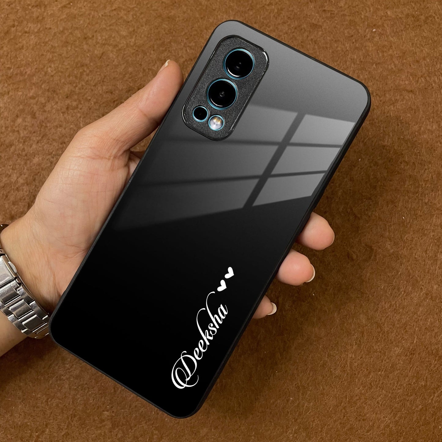 Customize Name Gradient Glass Case Cover Black For OnePlus