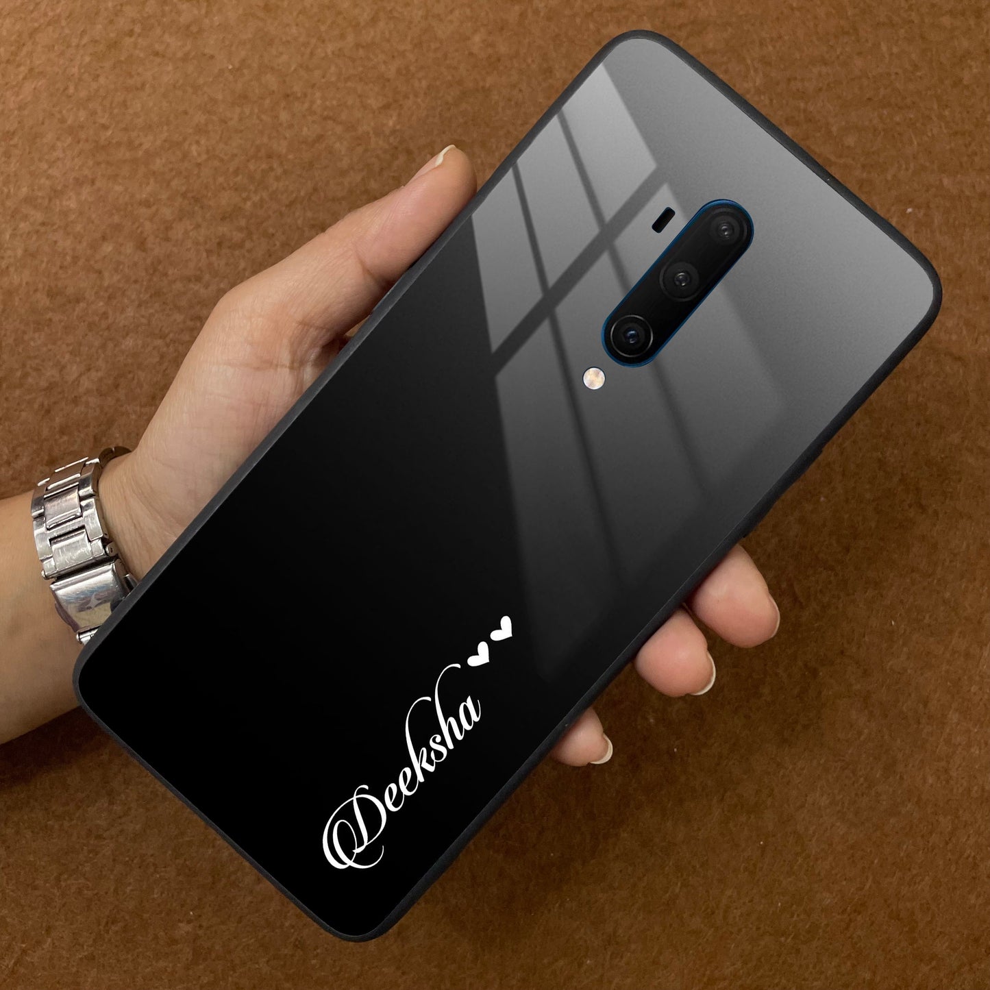 Customize Name Gradient Glass Case Cover Black For OnePlus