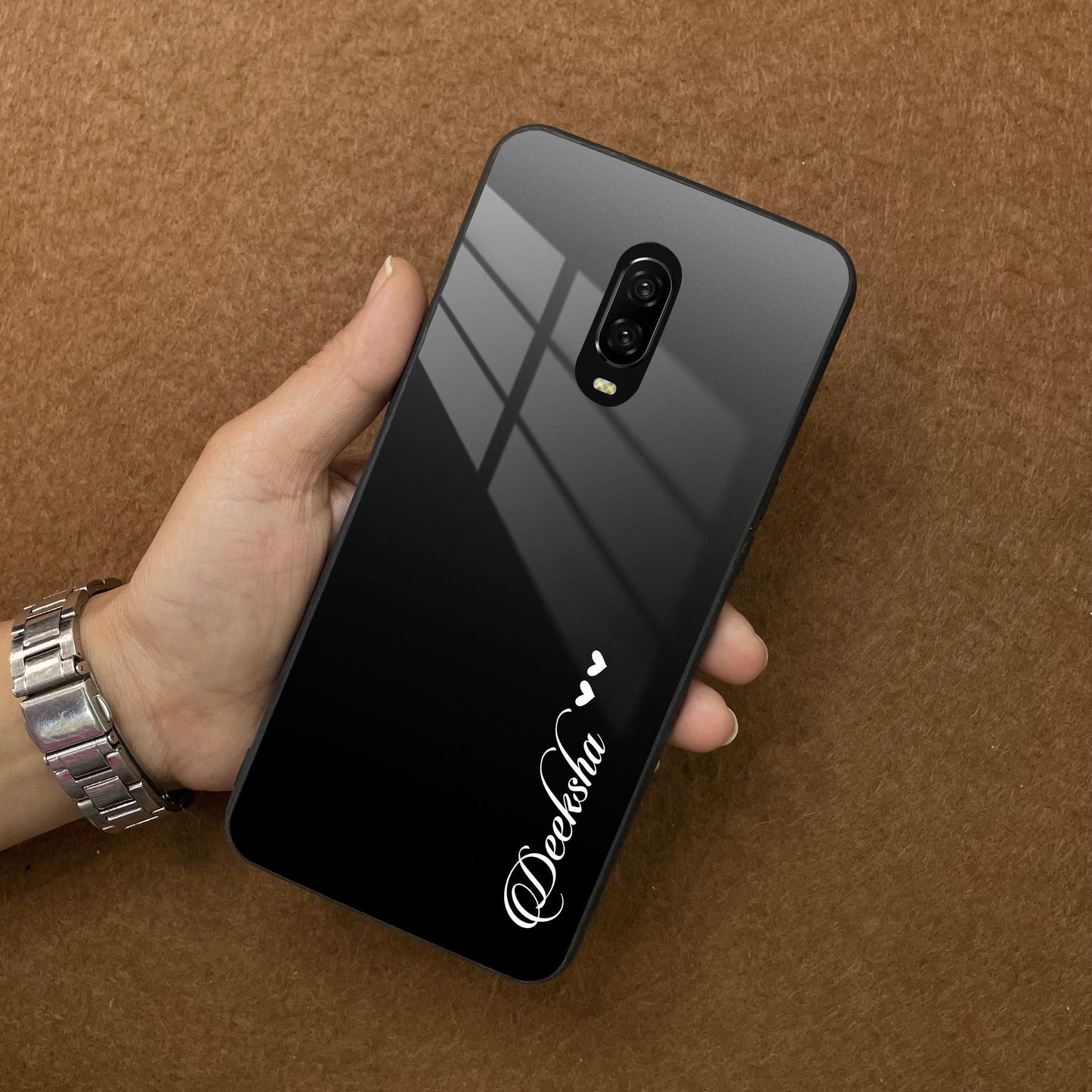 Customize Name Gradient Glass Case Cover Black For OnePlus