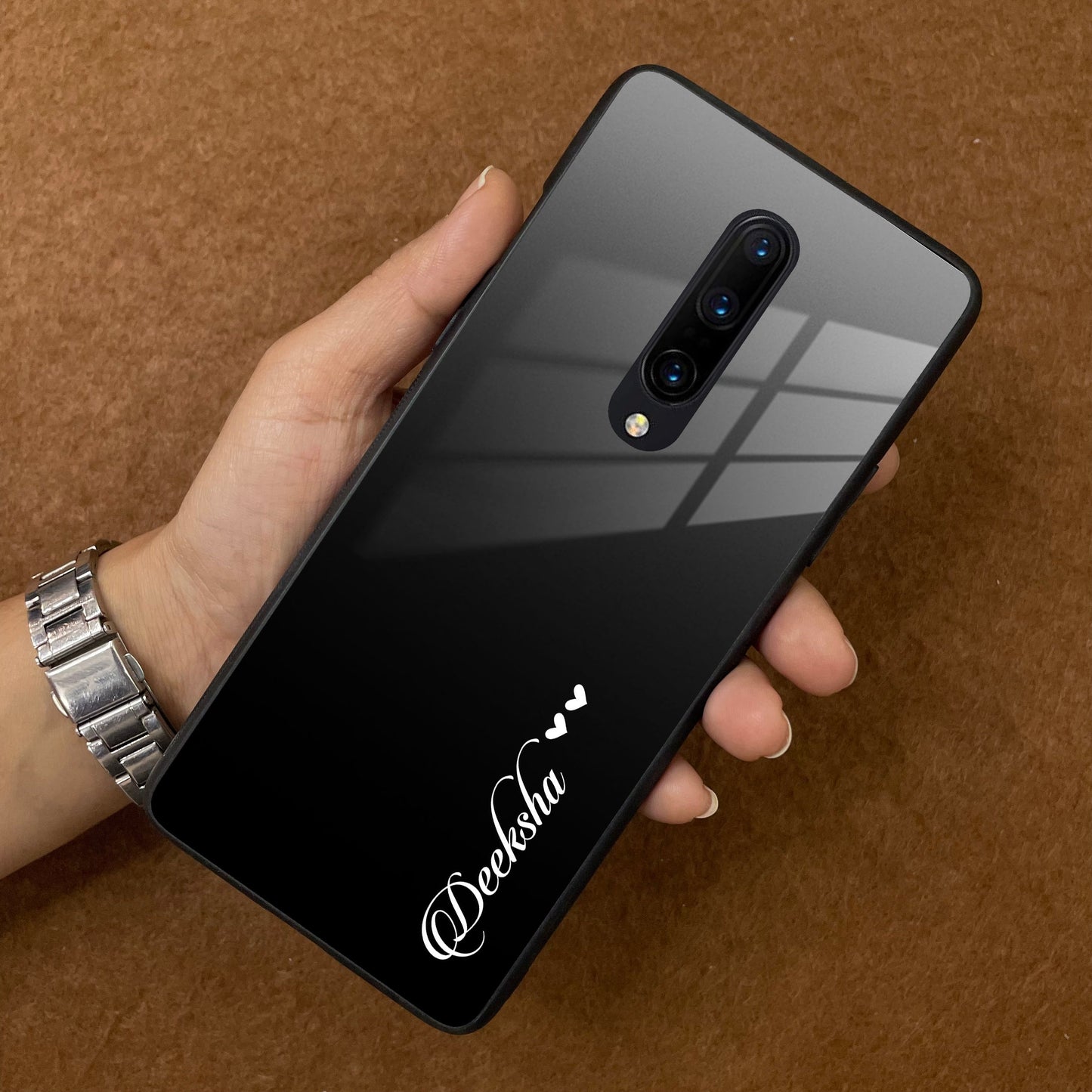 Customize Name Gradient Glass Case Cover Black For OnePlus