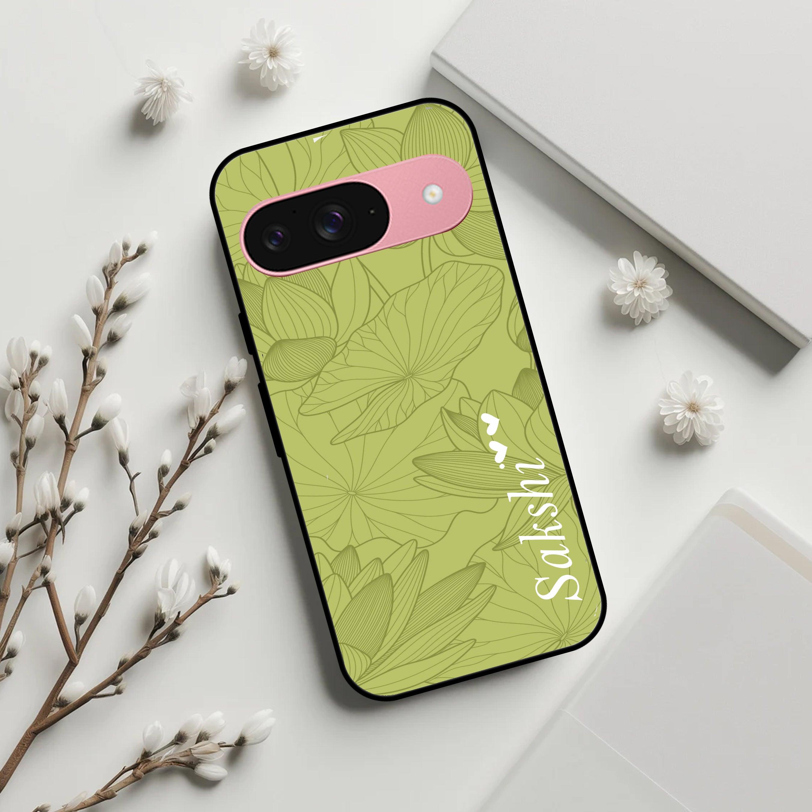 Customized luxury Mint Green leaves Glossy Metal Case Cover For Google - ShopOnCliQ