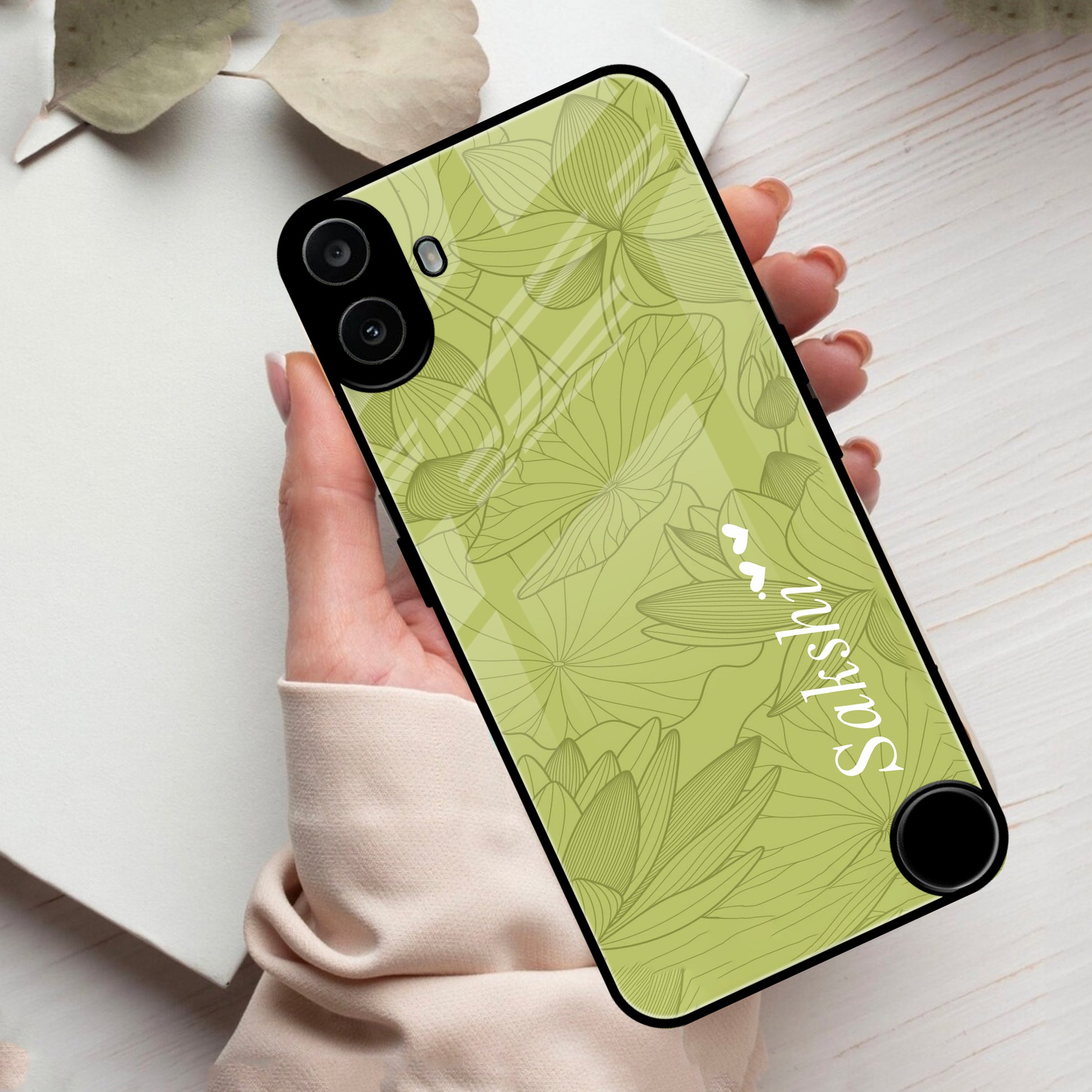 Customized luxury Mint Green leaves Glossy Metal Case Cover For Nothing ShopOnCliQ