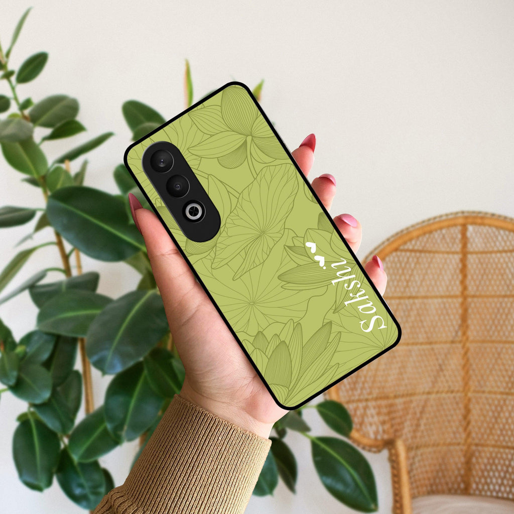 Customized luxury Mint Green leaves Glossy Metal Case Cover For Oppo - ShopOnCliQ