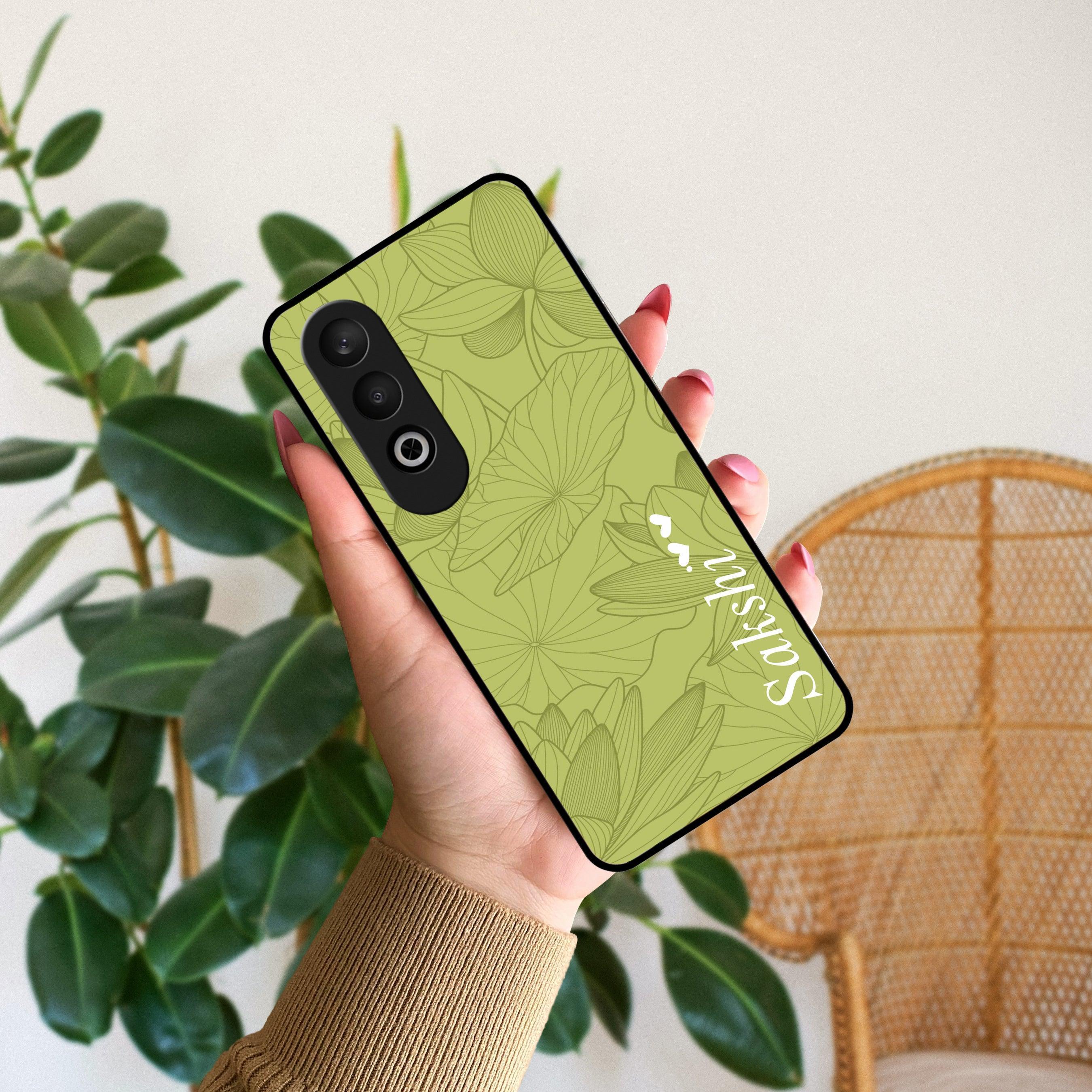 Customized luxury Mint Green leaves Glossy Metal Case Cover For Oppo - ShopOnCliQ