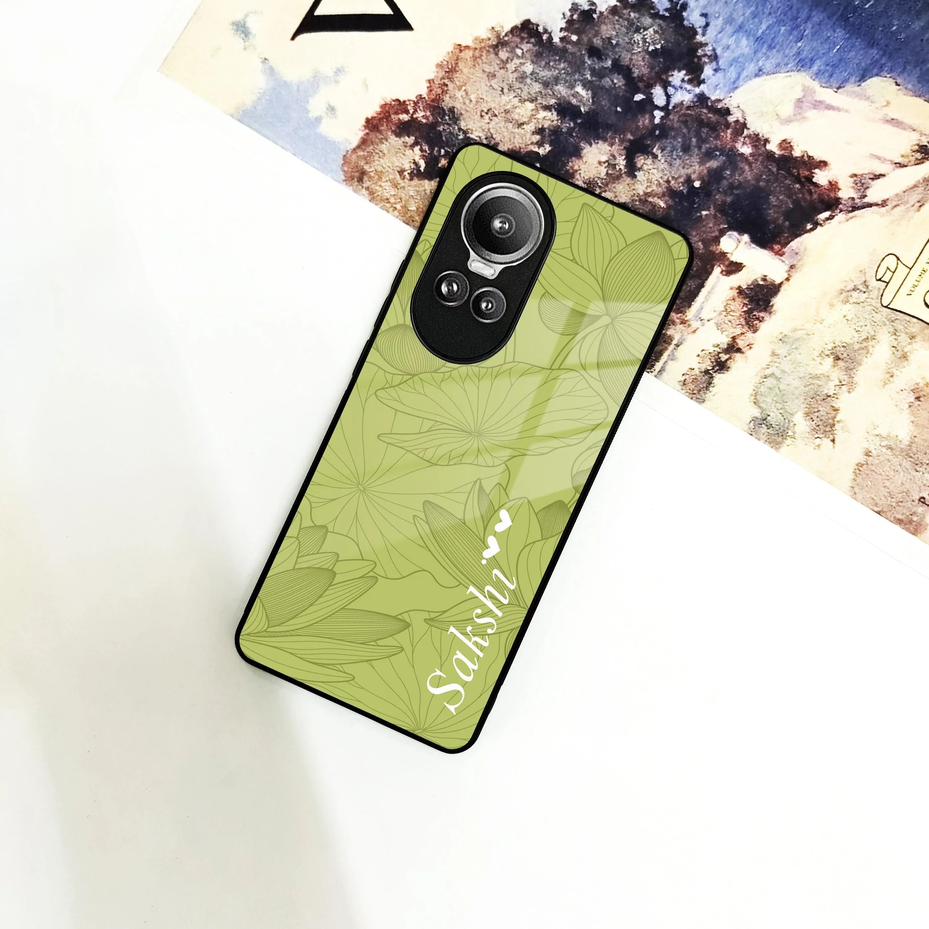 Customized luxury Mint Green leaves Glossy Metal Case Cover For Oppo - ShopOnCliQ