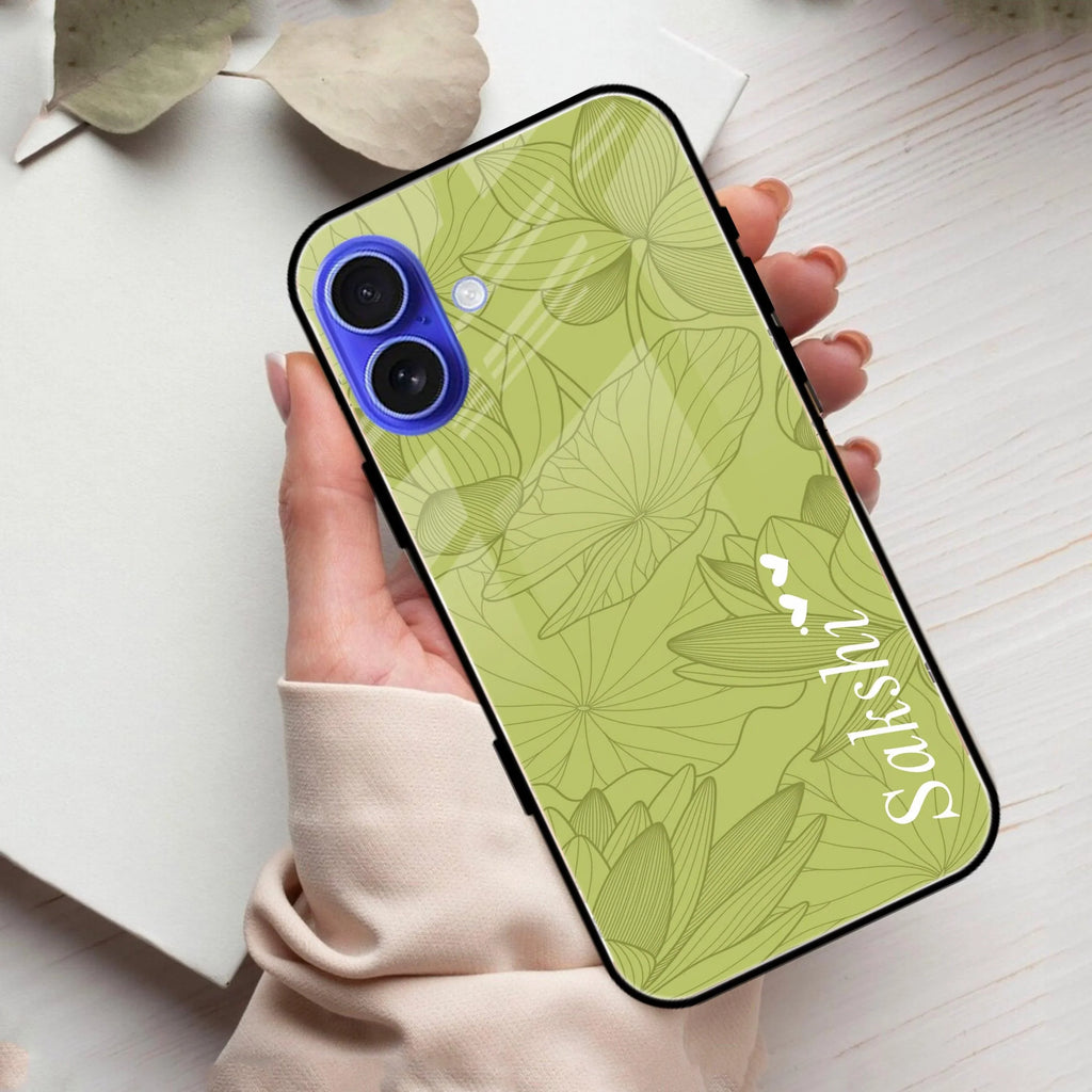 Customized luxury Mint Green leaves Glossy Metal Case Cover For iPhone - ShopOnCliQ