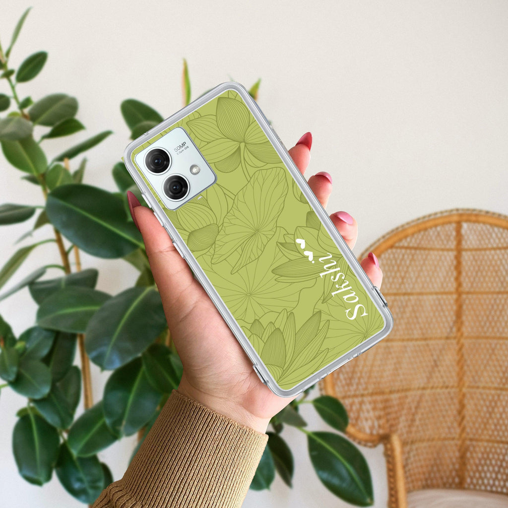 Customized luxury Mint Green leaves Transparent Silicon Case For Motorola Edge 50 Fusion 5G