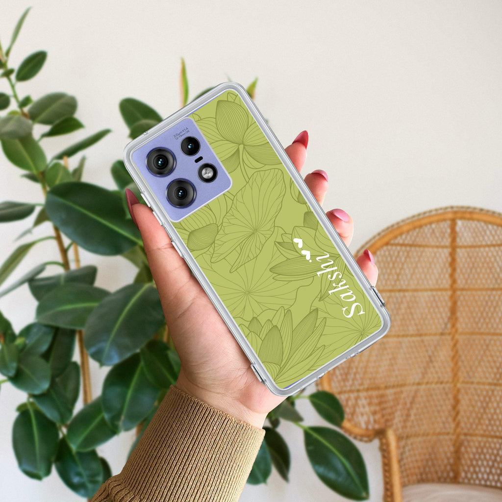 Customized luxury Mint Green leaves Anti Yellow Case For Motorola Edge 50 Pro