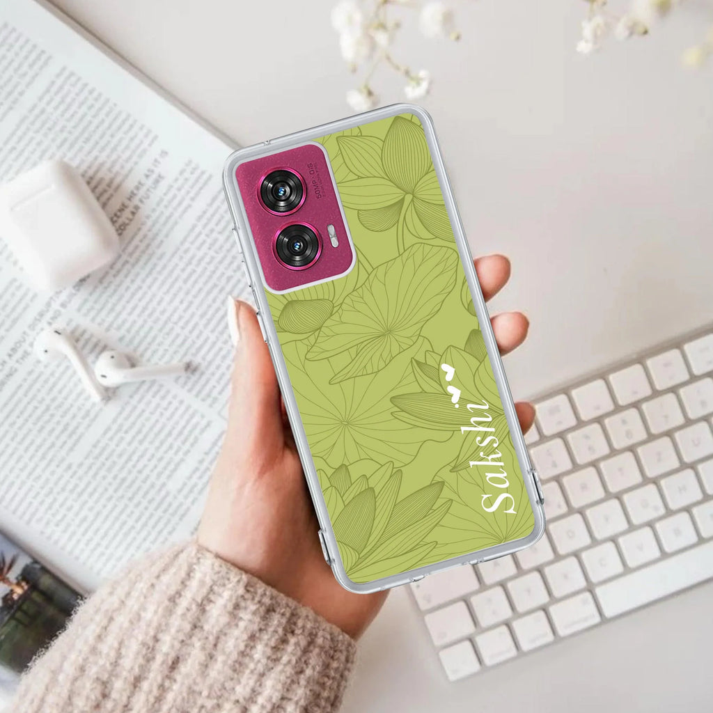 Customized luxury Mint Green leaves Transparent Silicon Case For Motorola Edge 60 Stylus 5G