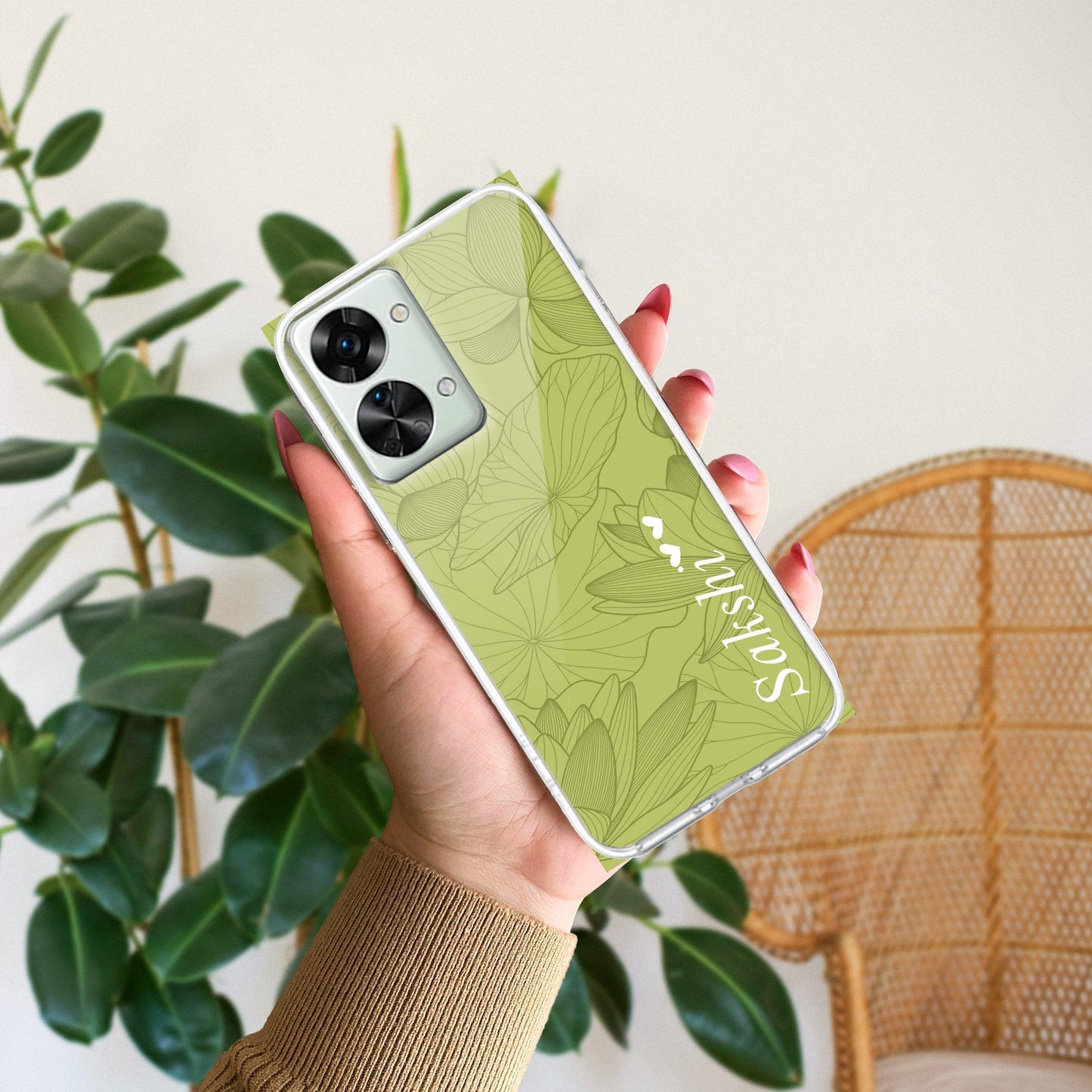 Customized luxury Mint Green leaves Transparent Silicon Case For OnePlus - ShopOnCliQ