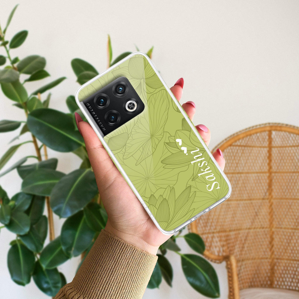 Customized luxury Mint Green leaves Anti Yellow Case For OnePlus 10 Pro 5G