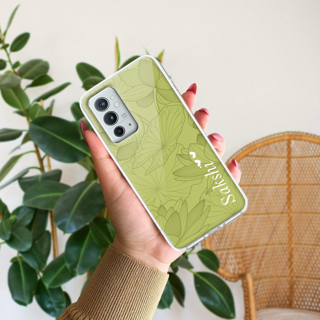 Customized luxury Mint Green leaves Transparent Silicon Case For OnePlus 9RT 5G