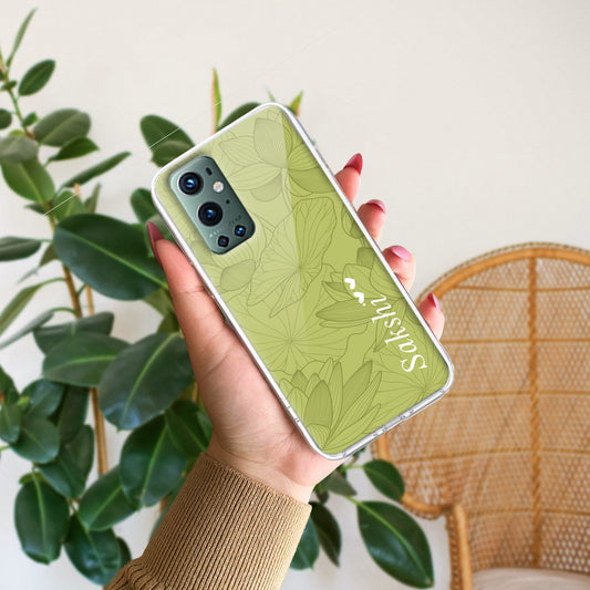 Customized luxury Mint Green leaves Transparent Silicon Case For OnePlus ShopOnCliQ