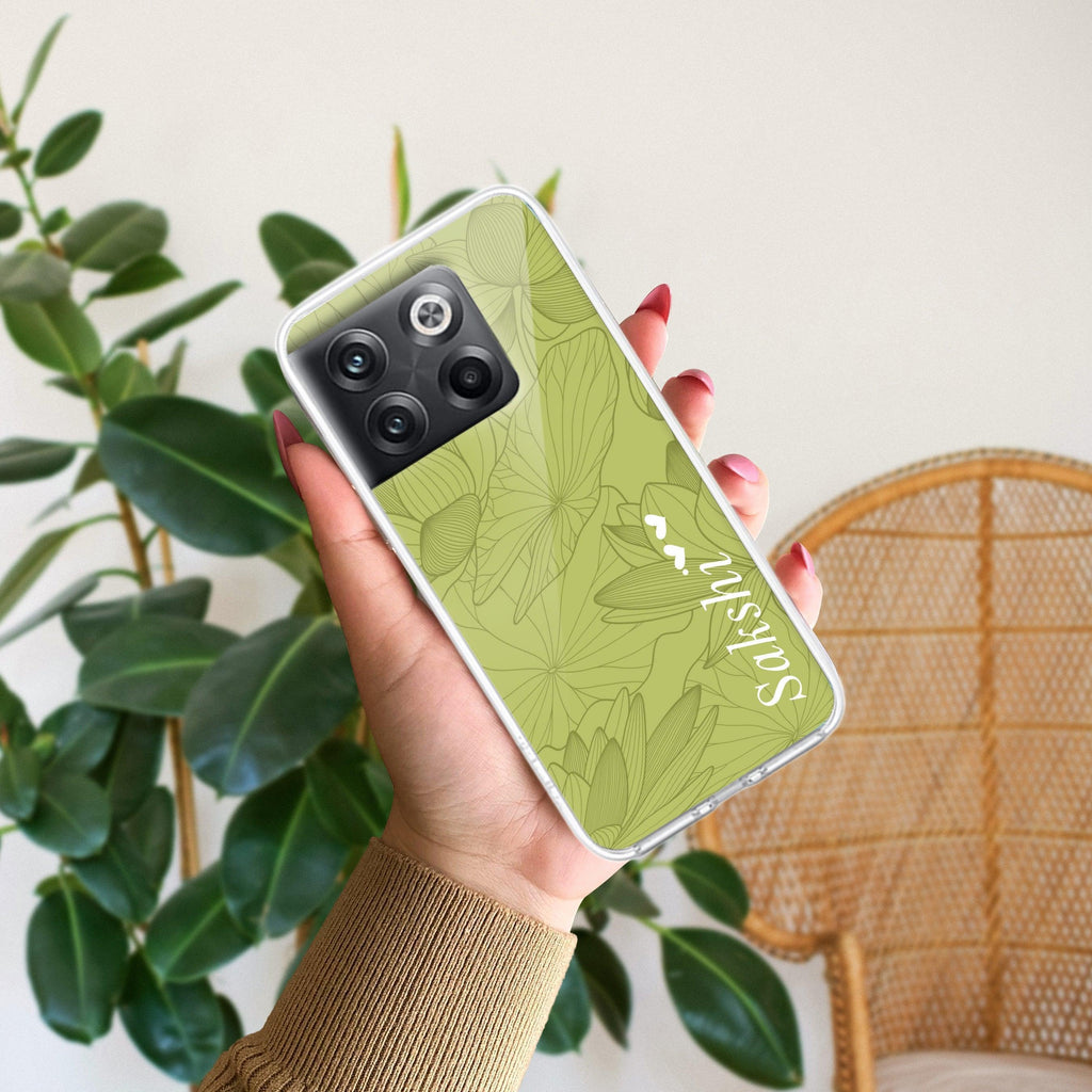 Customized luxury Mint Green leaves Anti Yellow Case For OnePlus 10T 5G