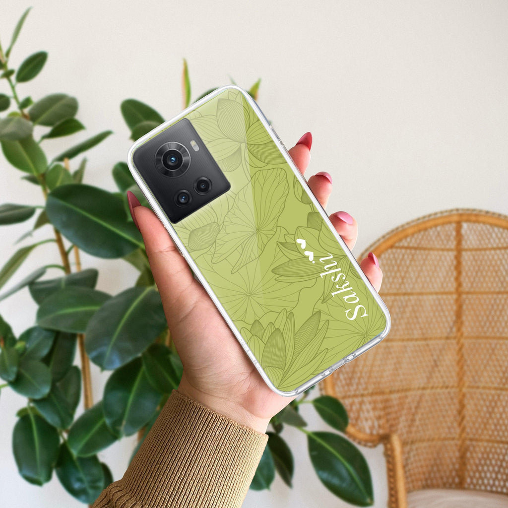 Customized luxury Mint Green leaves Anti Yellow Case For OnePlus 10R 5G