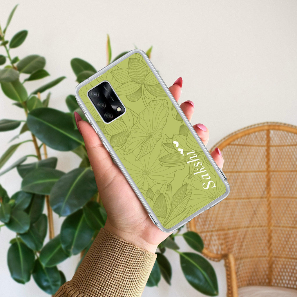 Customized luxury Mint Green leaves Anti Yellow Case For Oppo F19 / Oppo F19s