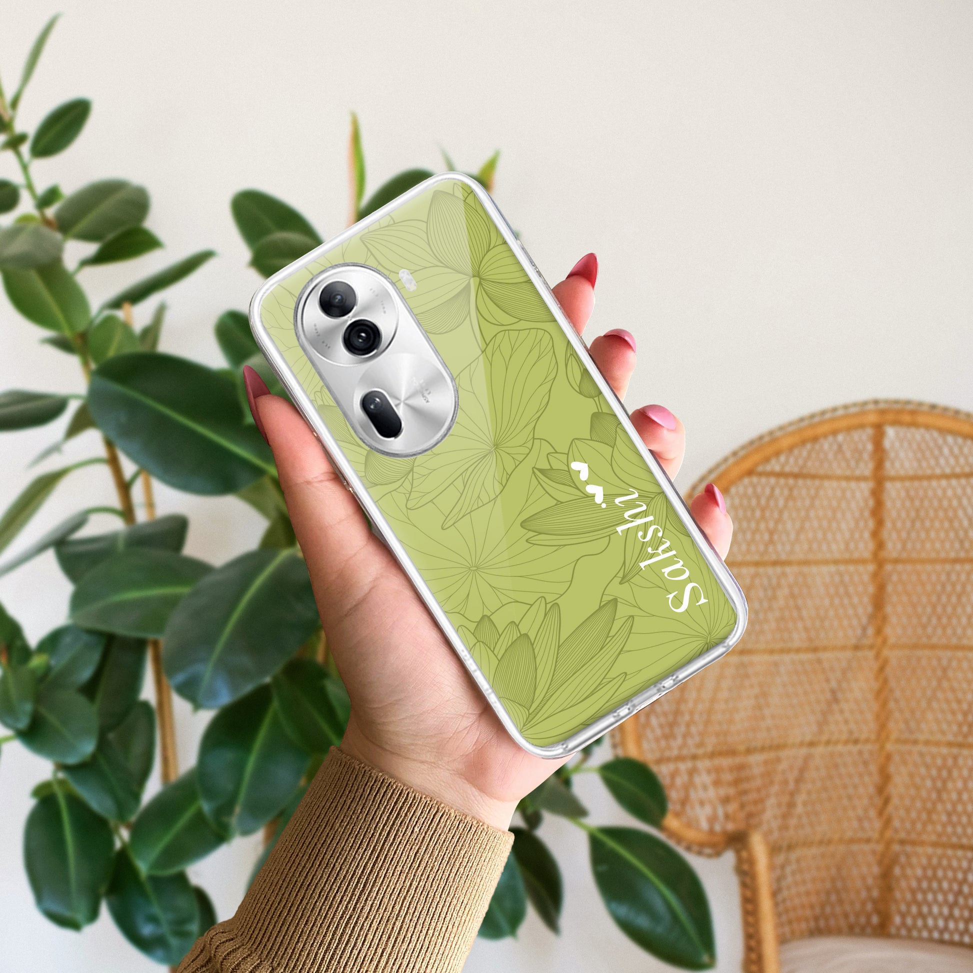 Customized luxury Mint Green leaves Transparent Silicon Case For Oppo ShopOnCliQ