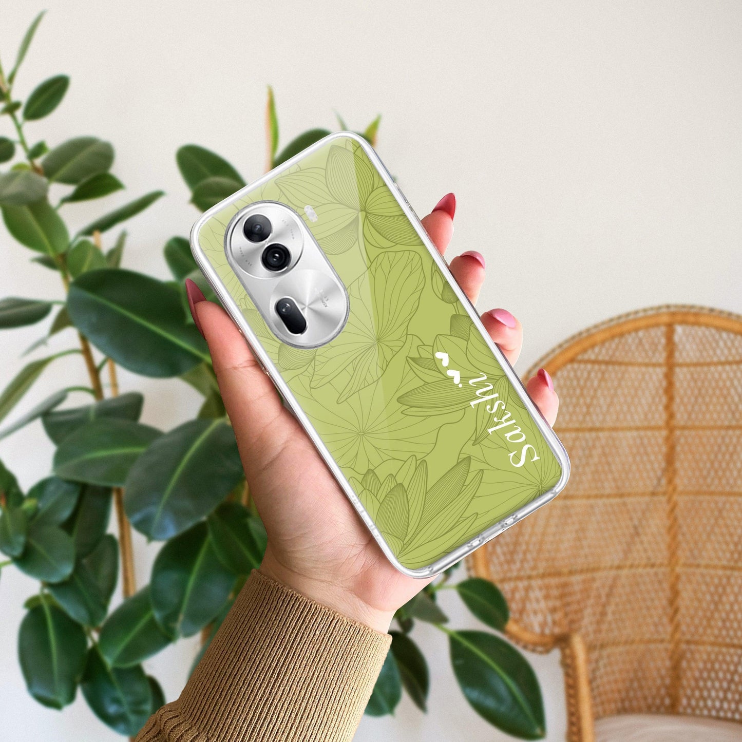 Customized luxury Mint Green leaves Transparent Silicon Case For Oppo - ShopOnCliQ