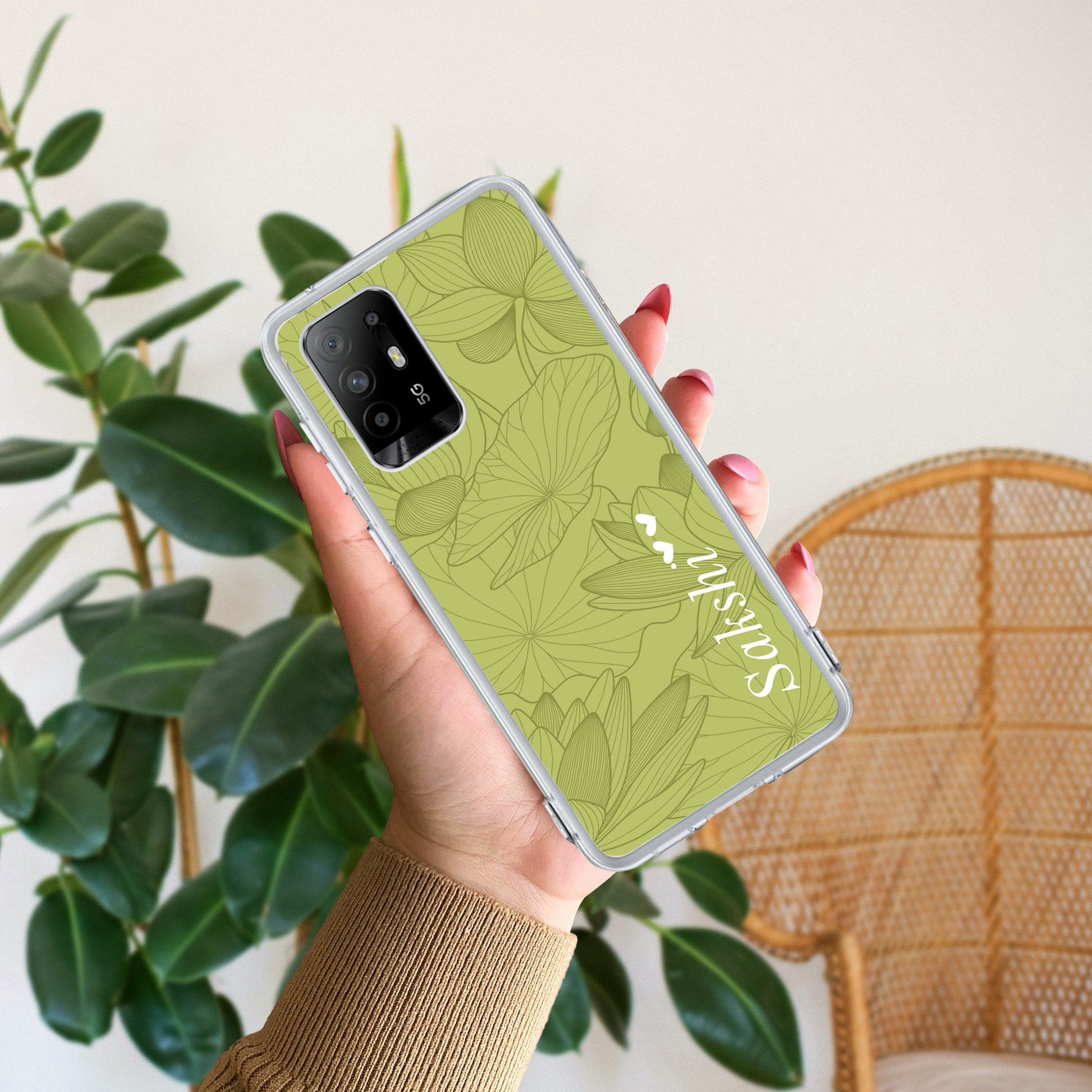 Customized luxury Mint Green leaves Transparent Silicon Case For Oppo ShopOnCliQ