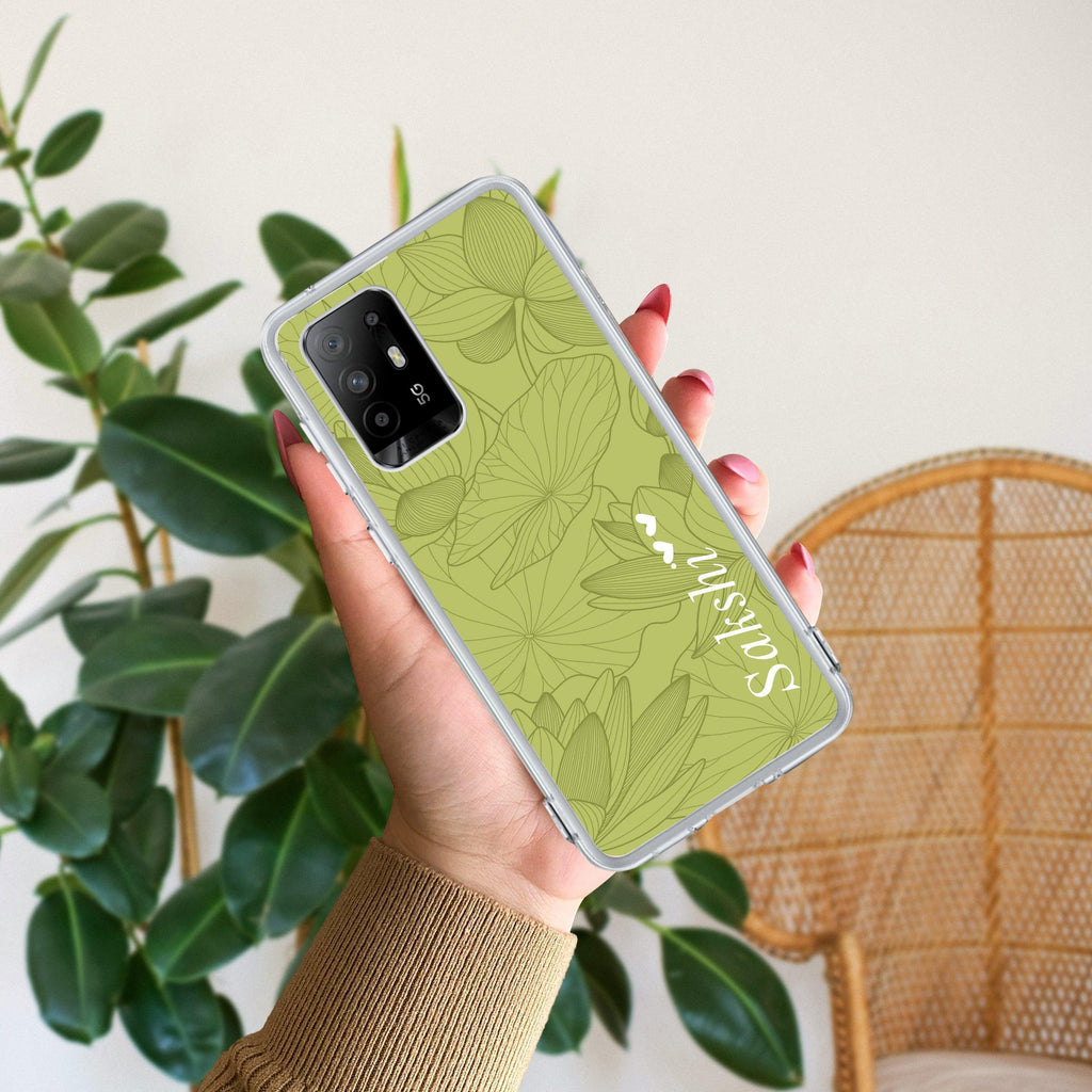 Customized luxury Mint Green leaves Anti Yellow Case For Oppo F19 Pro Plus